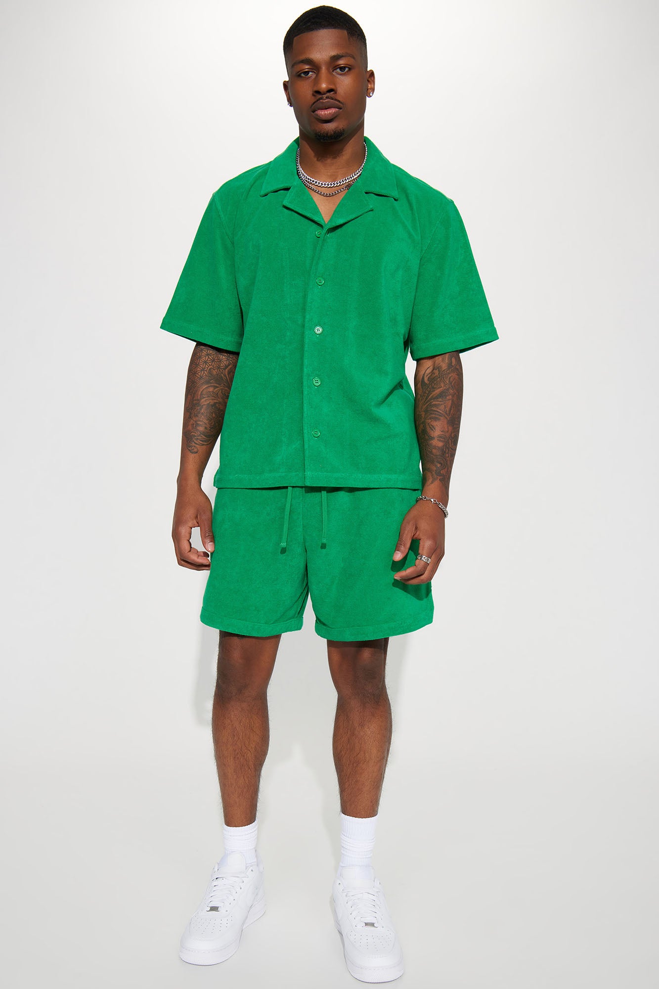 Dipped Terry Knit Shorts - Green - Image 3
