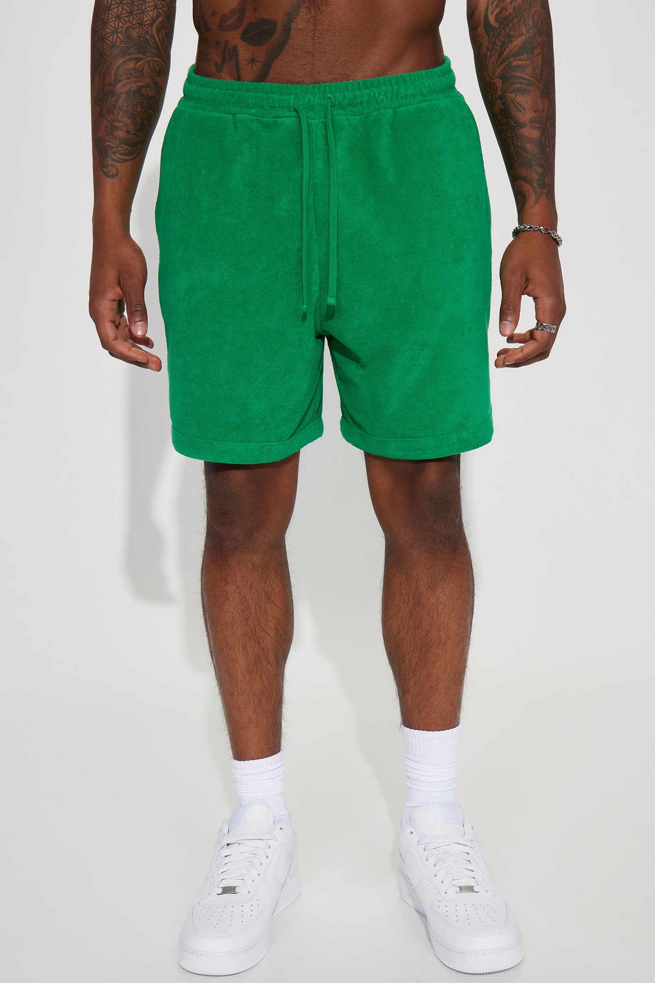 Dipped Terry Knit Shorts - Green - Image 4