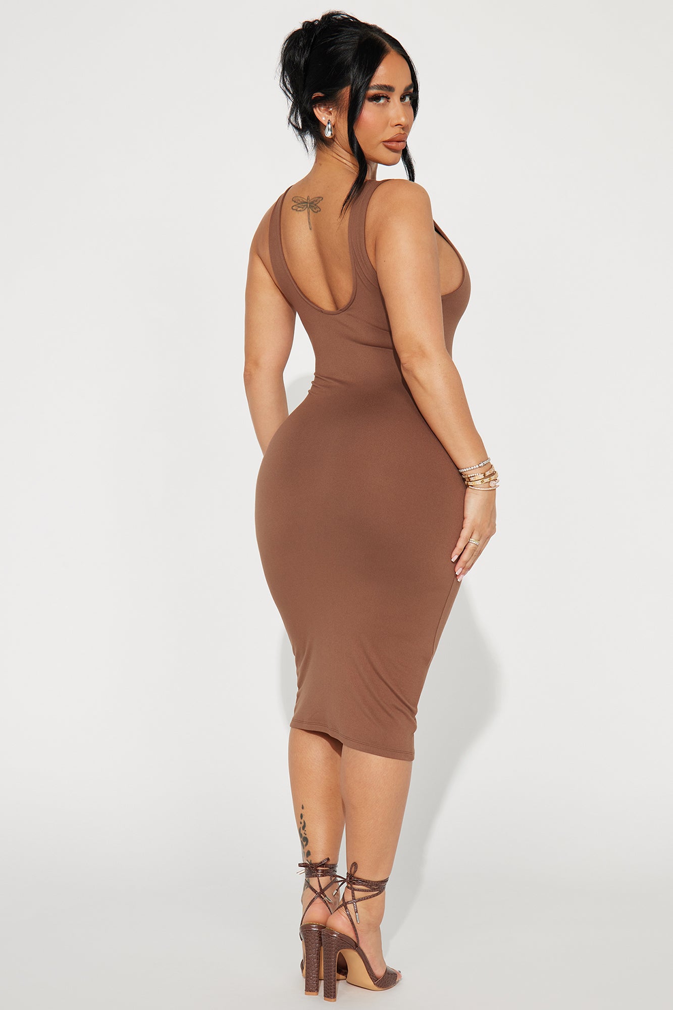 Double Scoop Midi Dress - Chestnut - Image 3