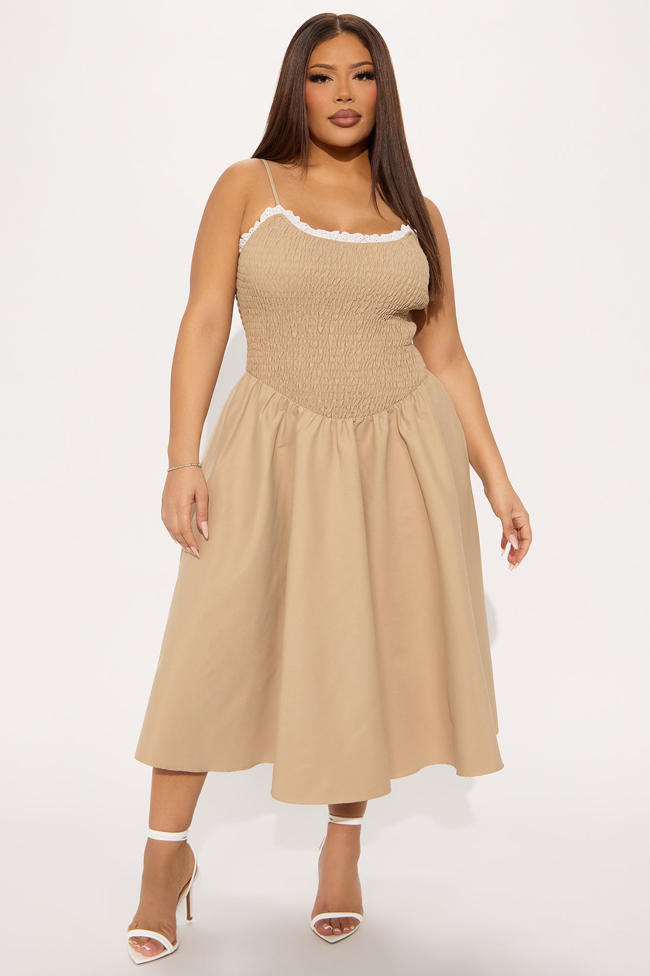 Tia Smocked Midi Dress - Mocha - Image 4