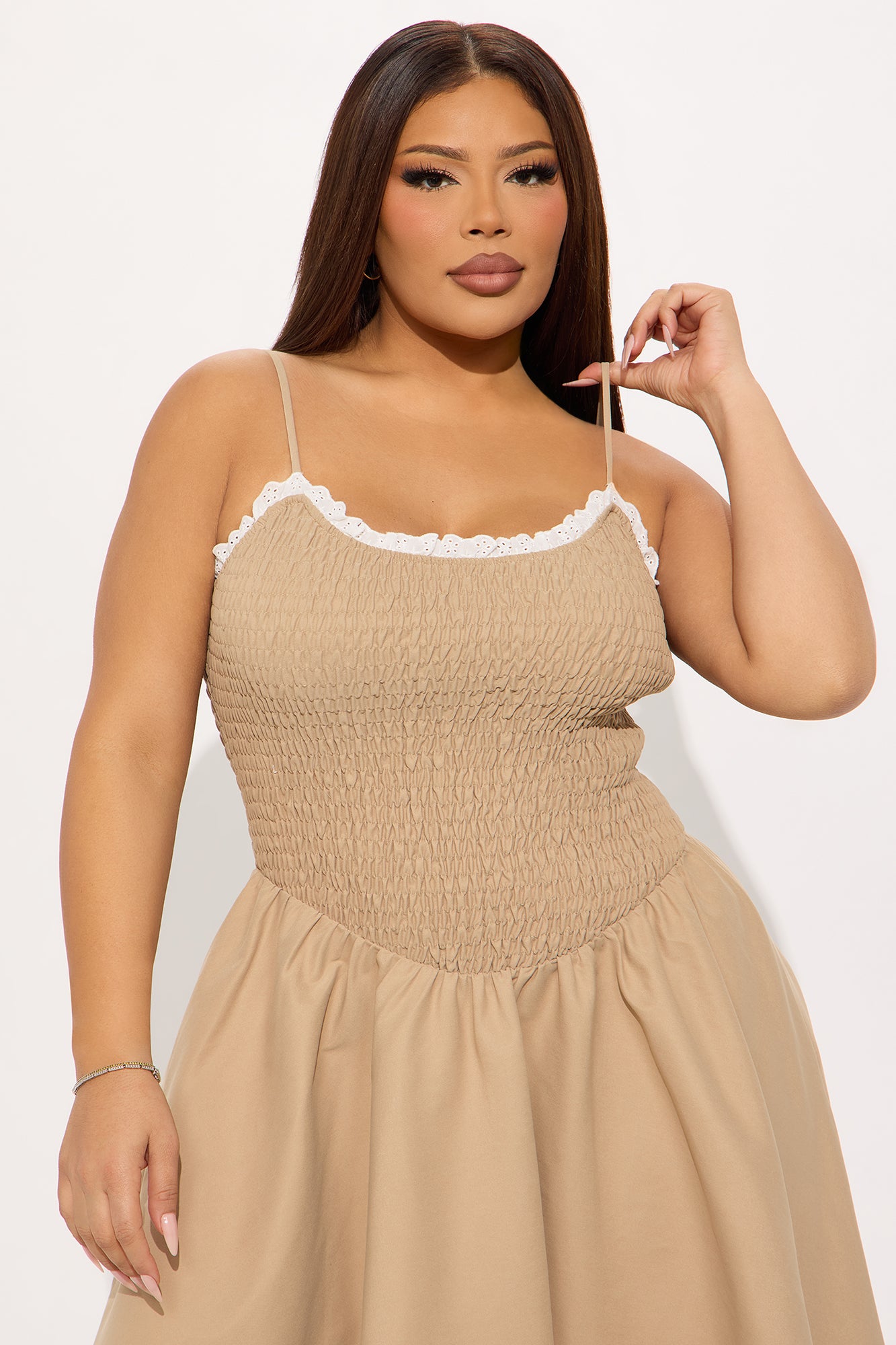 Tia Smocked Midi Dress - Mocha - Image 5