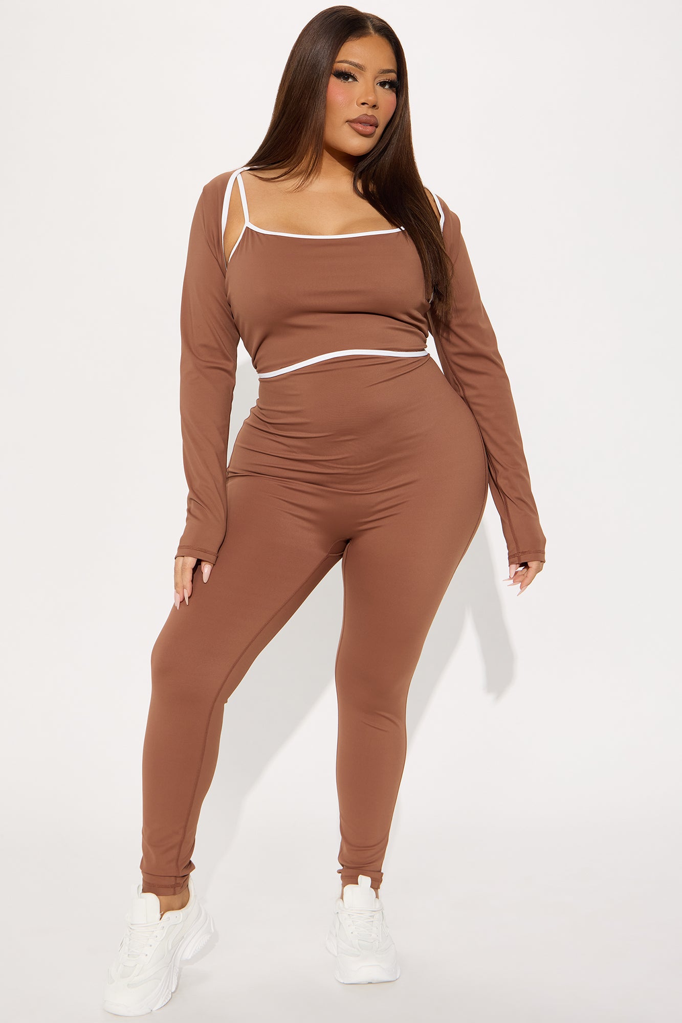Heidi 2 Piece Bolero Active Jumpsuit - Mocha - Image 5