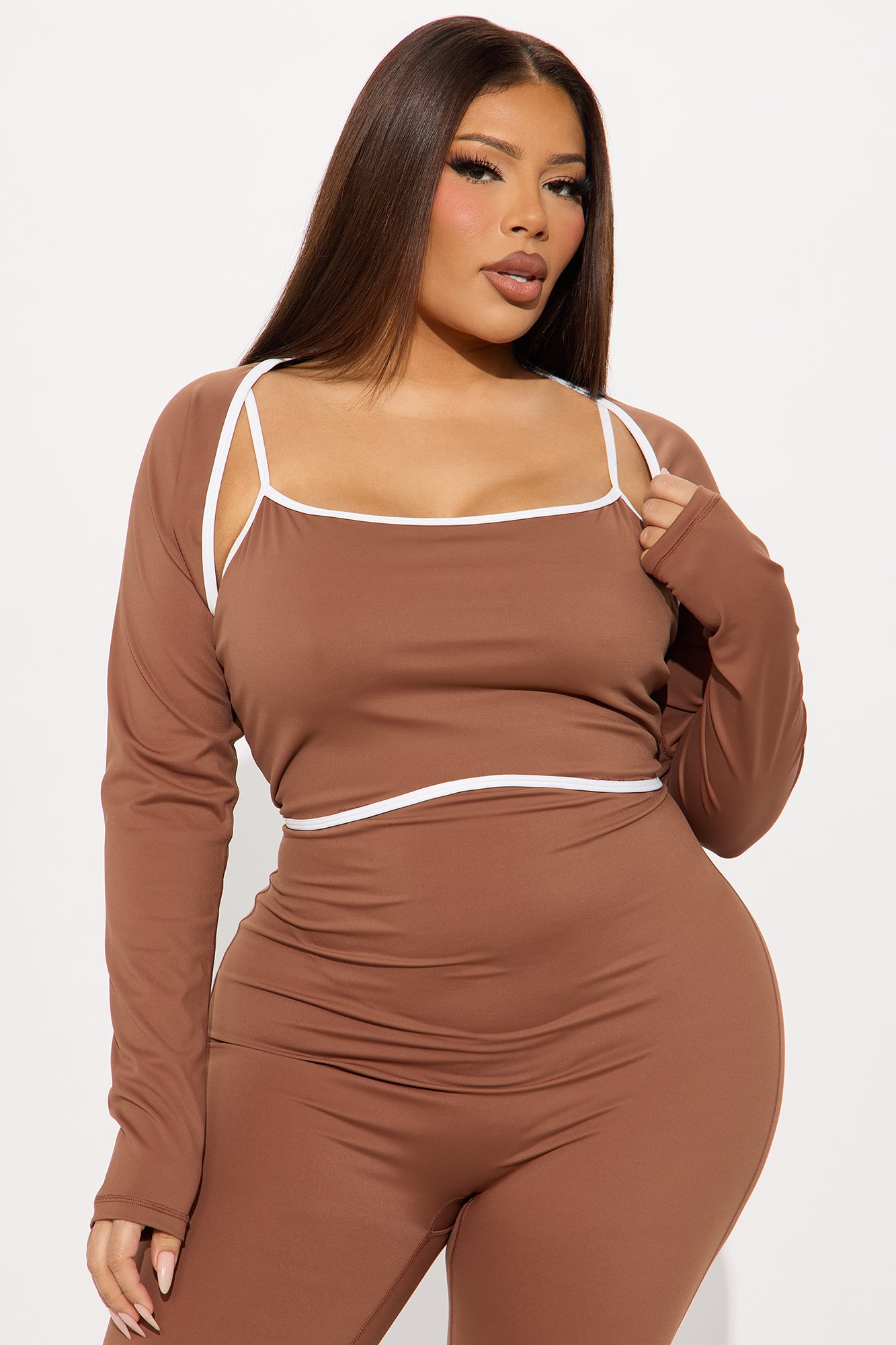 Heidi 2 Piece Bolero Active Jumpsuit - Mocha - Image 6