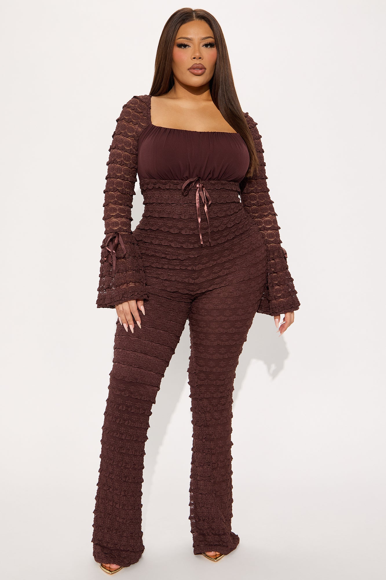 Espresso Lace Jumpsuit - Brown - Image 4