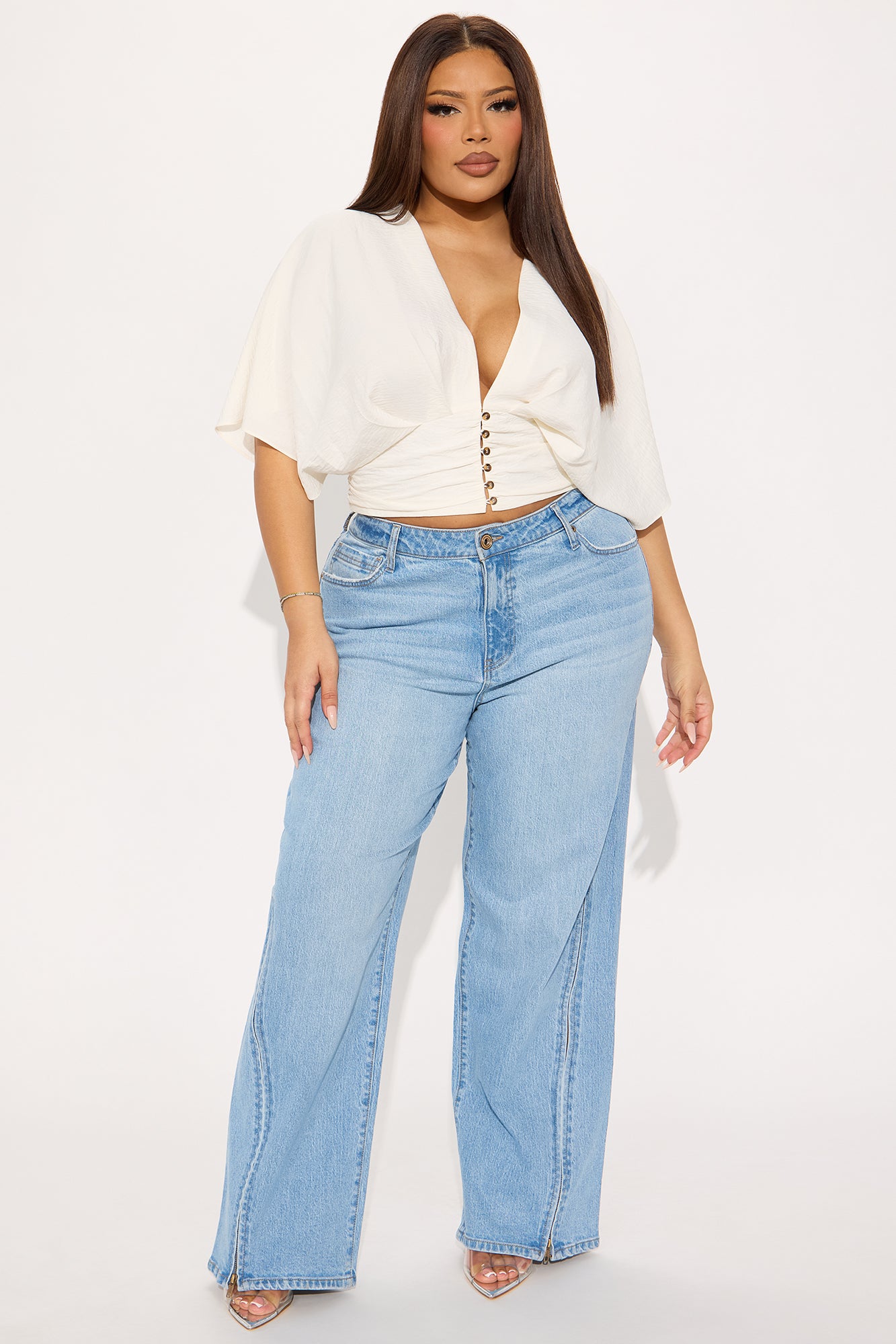 Keeping After It Zipper Detail Straight Leg Jeans - Medium Wash - Image 6