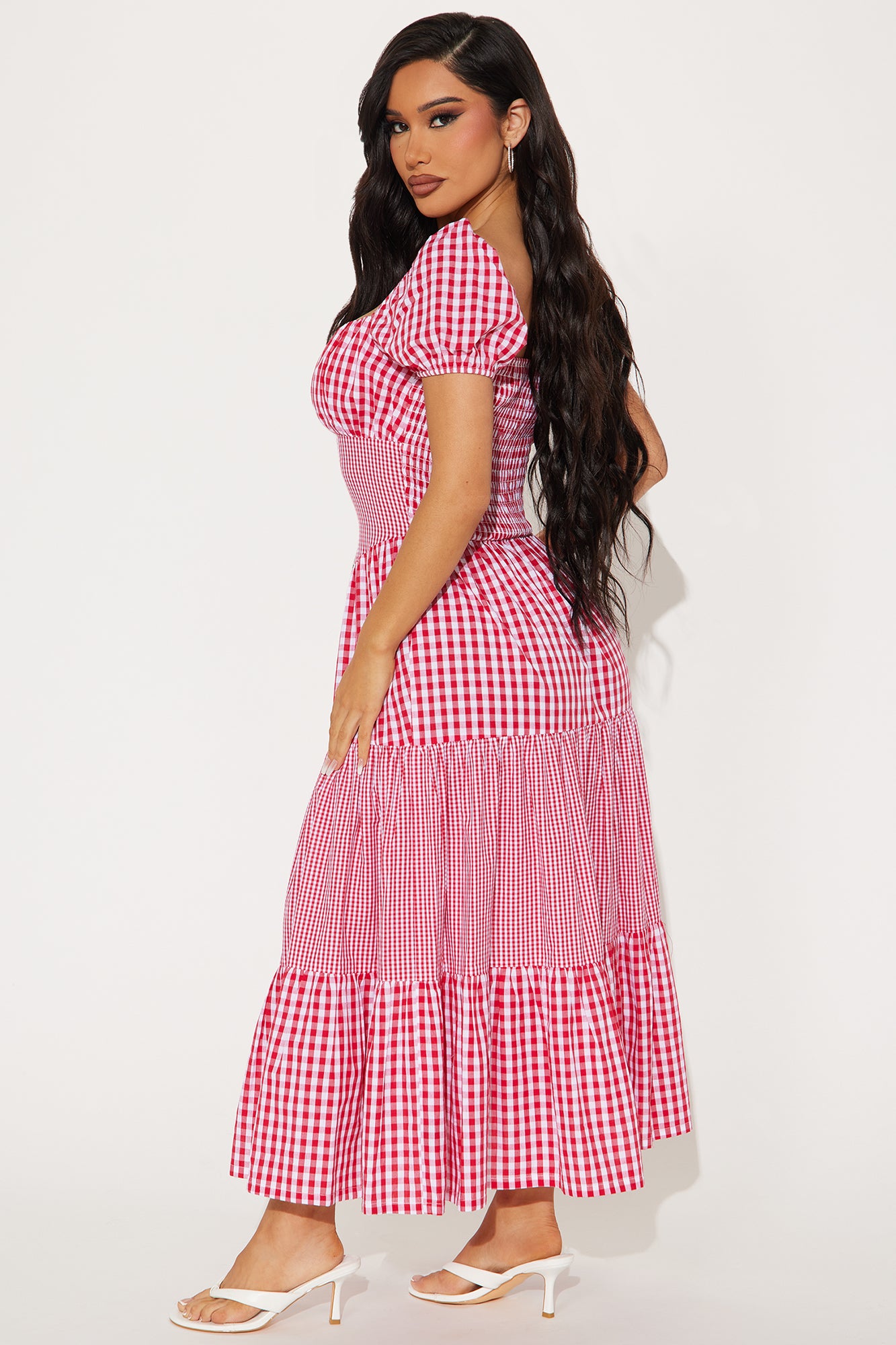 Sammie Gingham Midi Dress - Red - Image 3