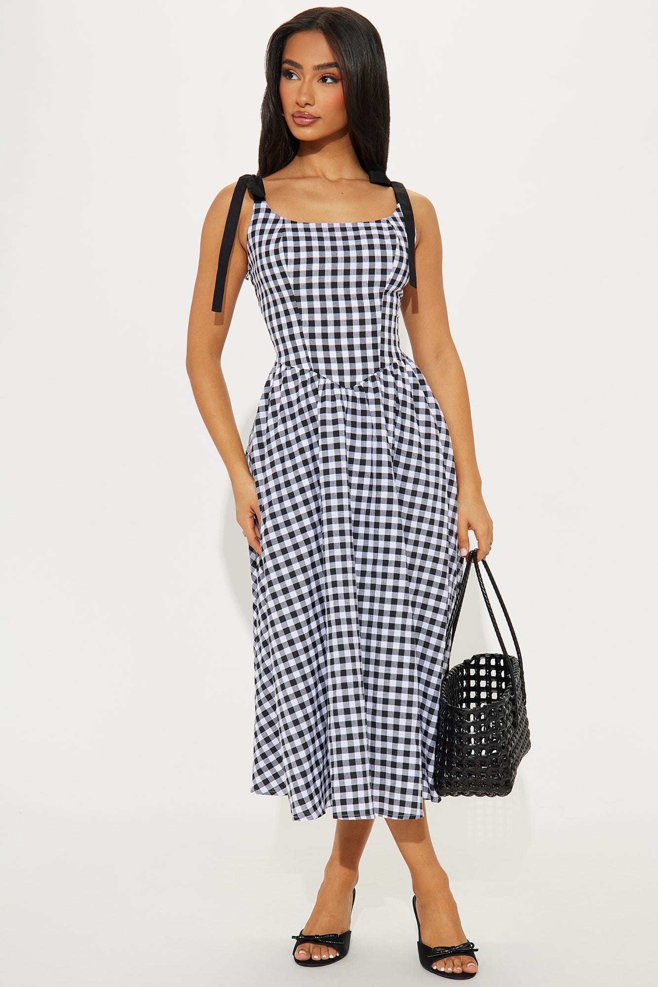 Blissful Beginnings Gingham Midi Dress - Black/combo - Image 3