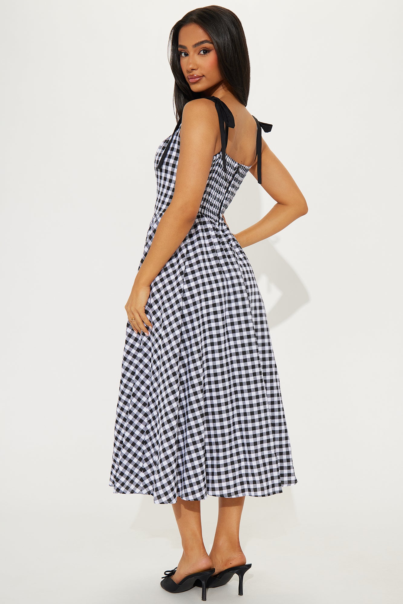 Blissful Beginnings Gingham Midi Dress - Black/combo - Image 5