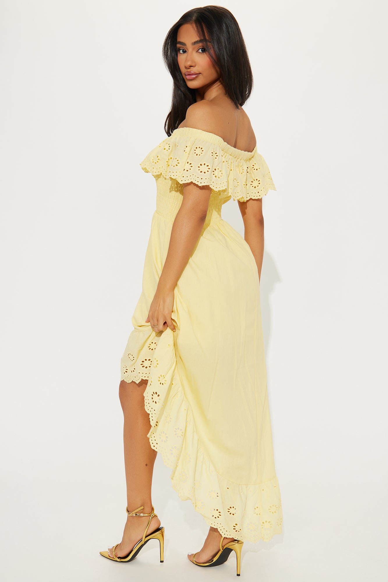 Vanessa Off Shoulder Midi Dress - Yellow - Image 3