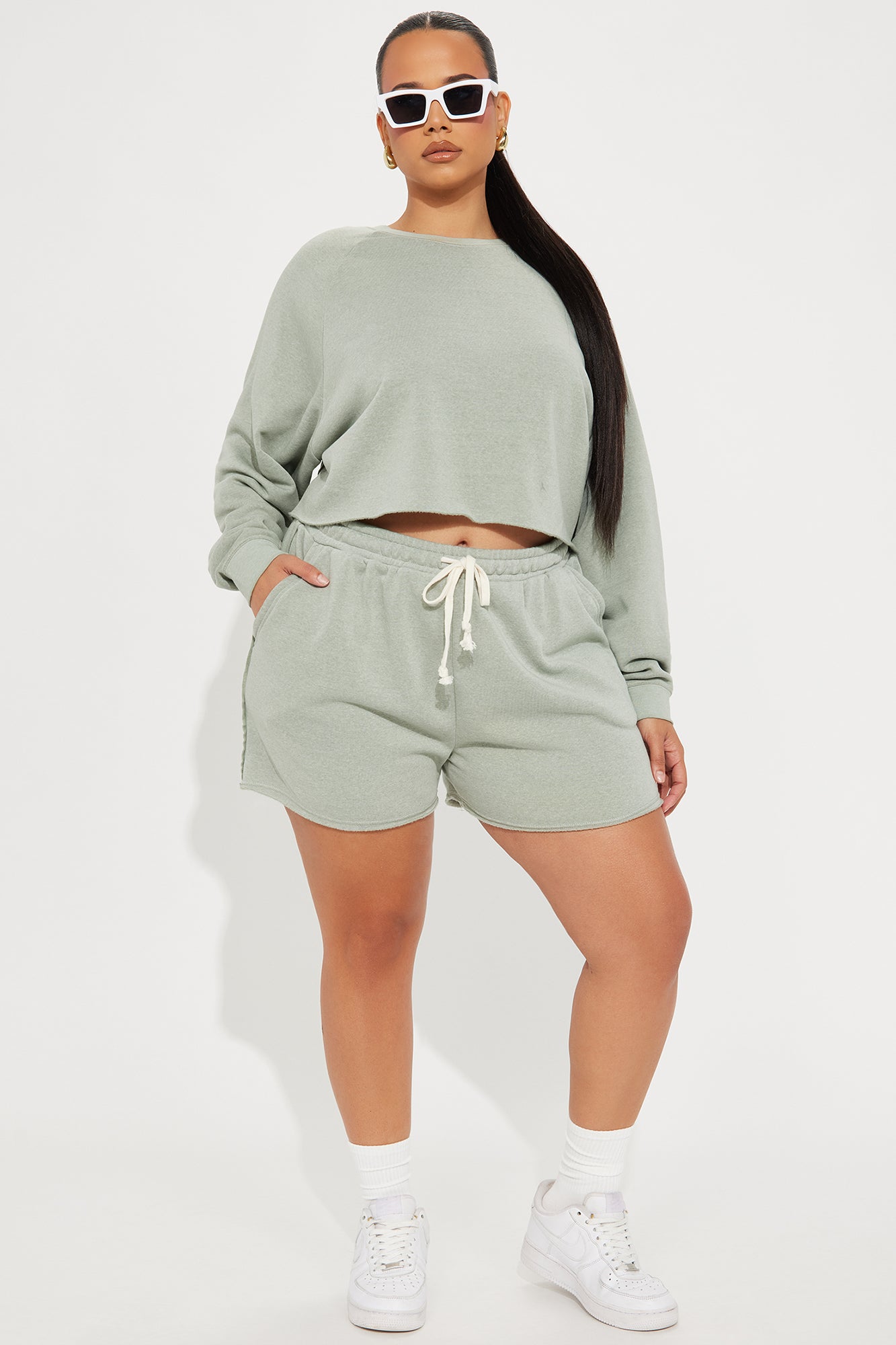So Soft Washed Fleece Short Set - Sage - Image 5