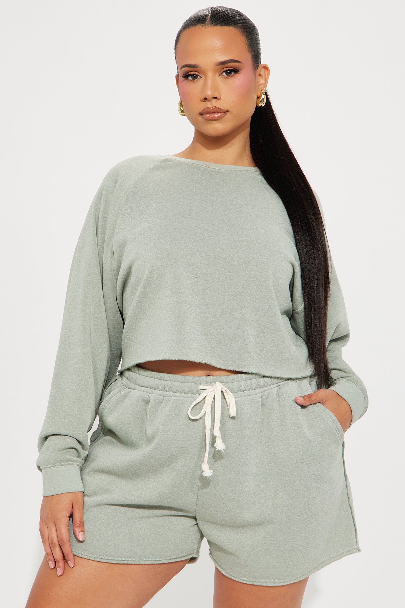 So Soft Washed Fleece Short Set - Sage - Image 4