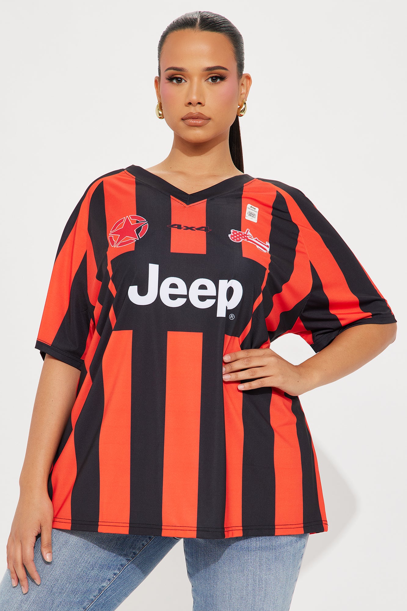 Jeep Wrangler Striped Jersey Tee - Red/Black - Image 5
