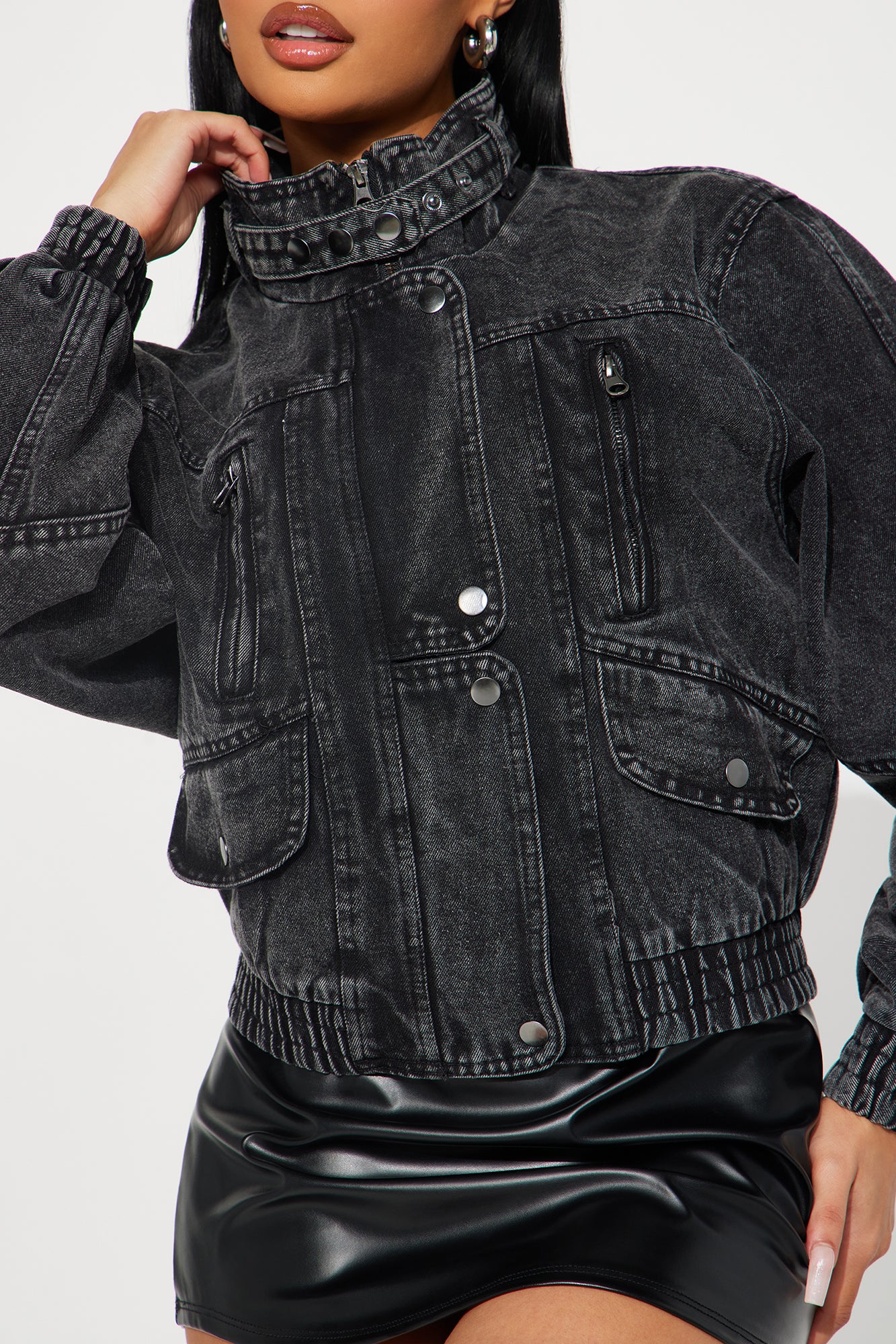 Writing On The Wall Denim Moto Jacket - Acid Wash Black - Image 3