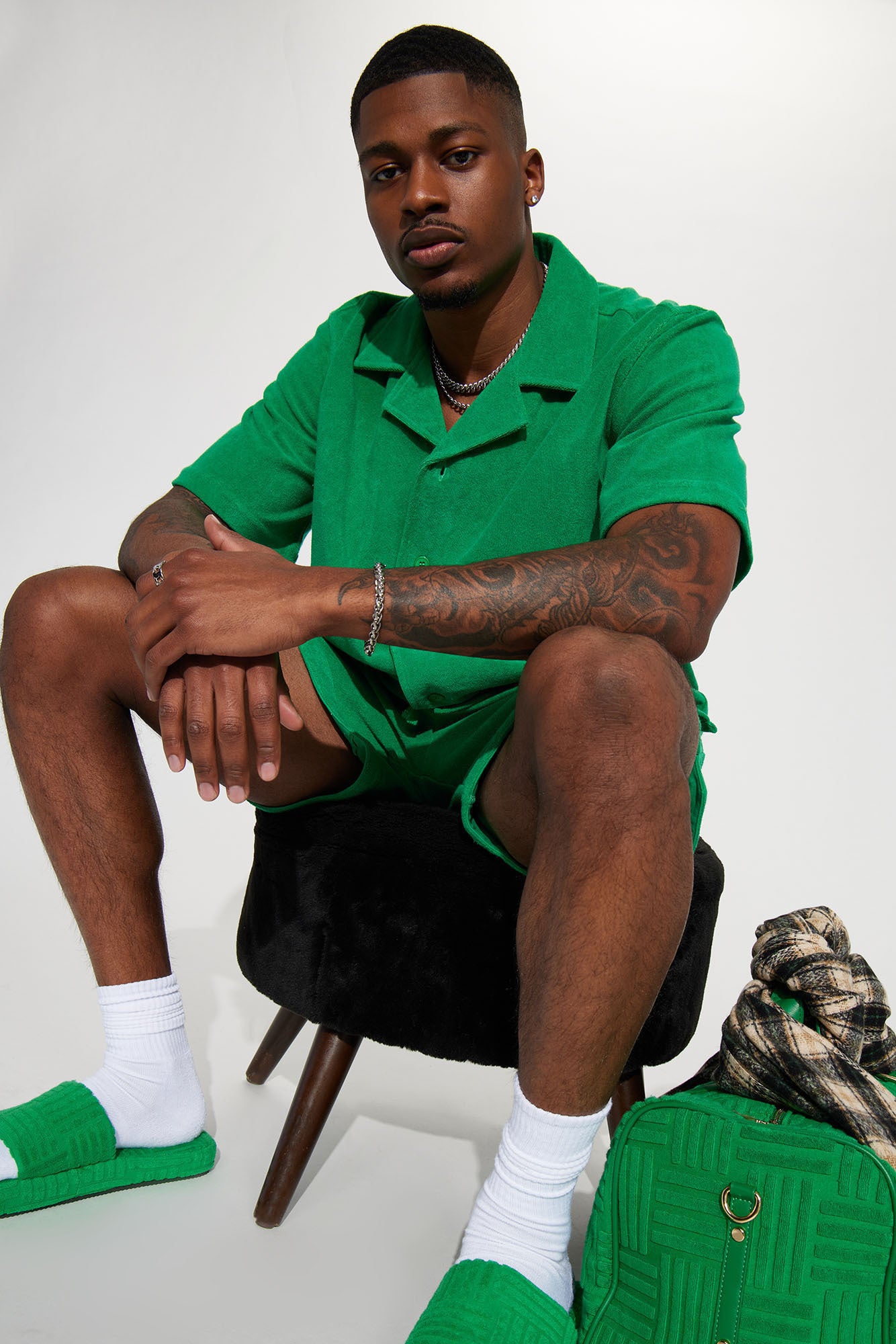 Dipped Terry Short Sleeve Cuban Shirt - Green - Image 3