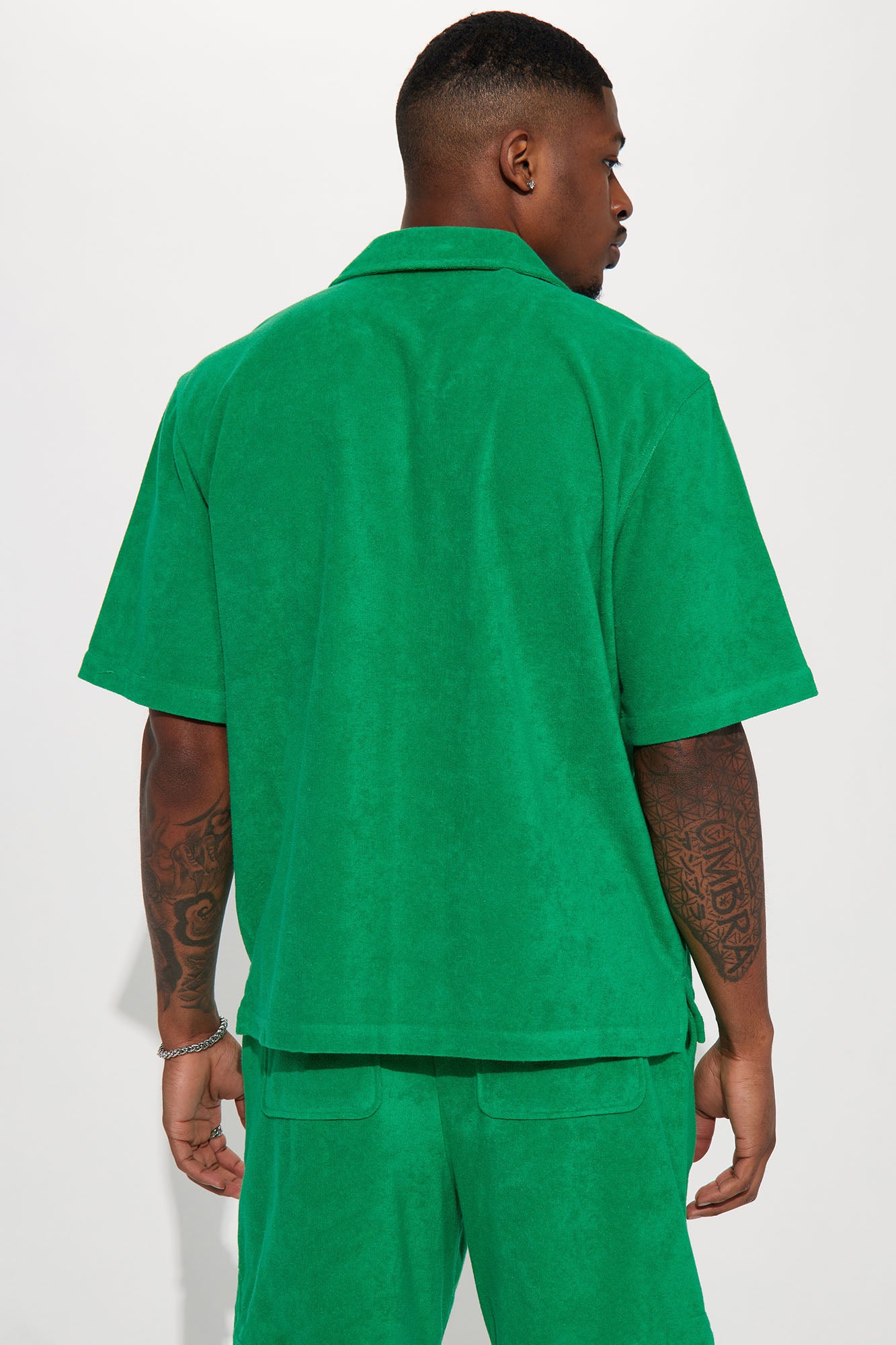 Dipped Terry Short Sleeve Cuban Shirt - Green - Image 4