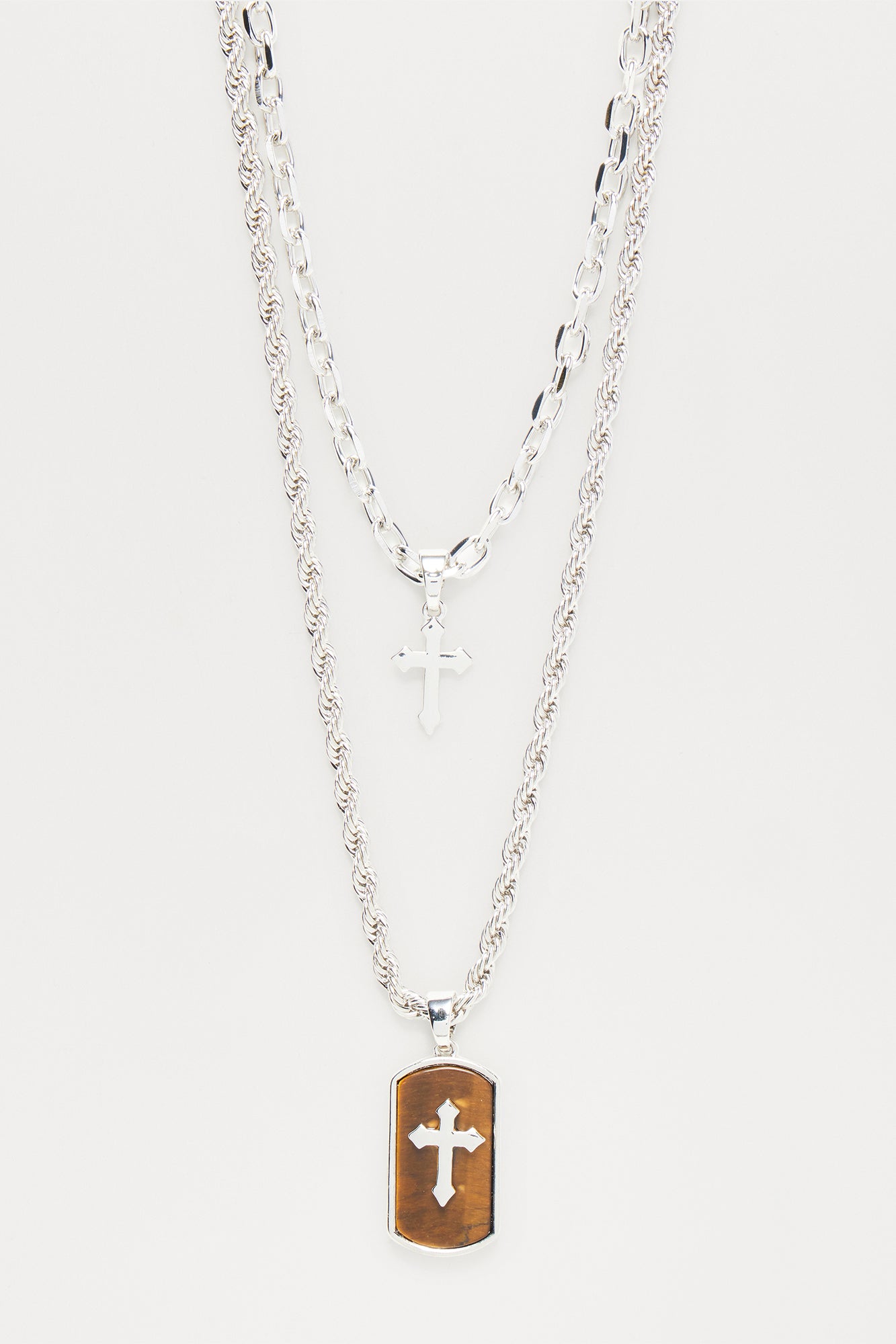 Serenity Cross Pendant - Silver/Brown - Image 3
