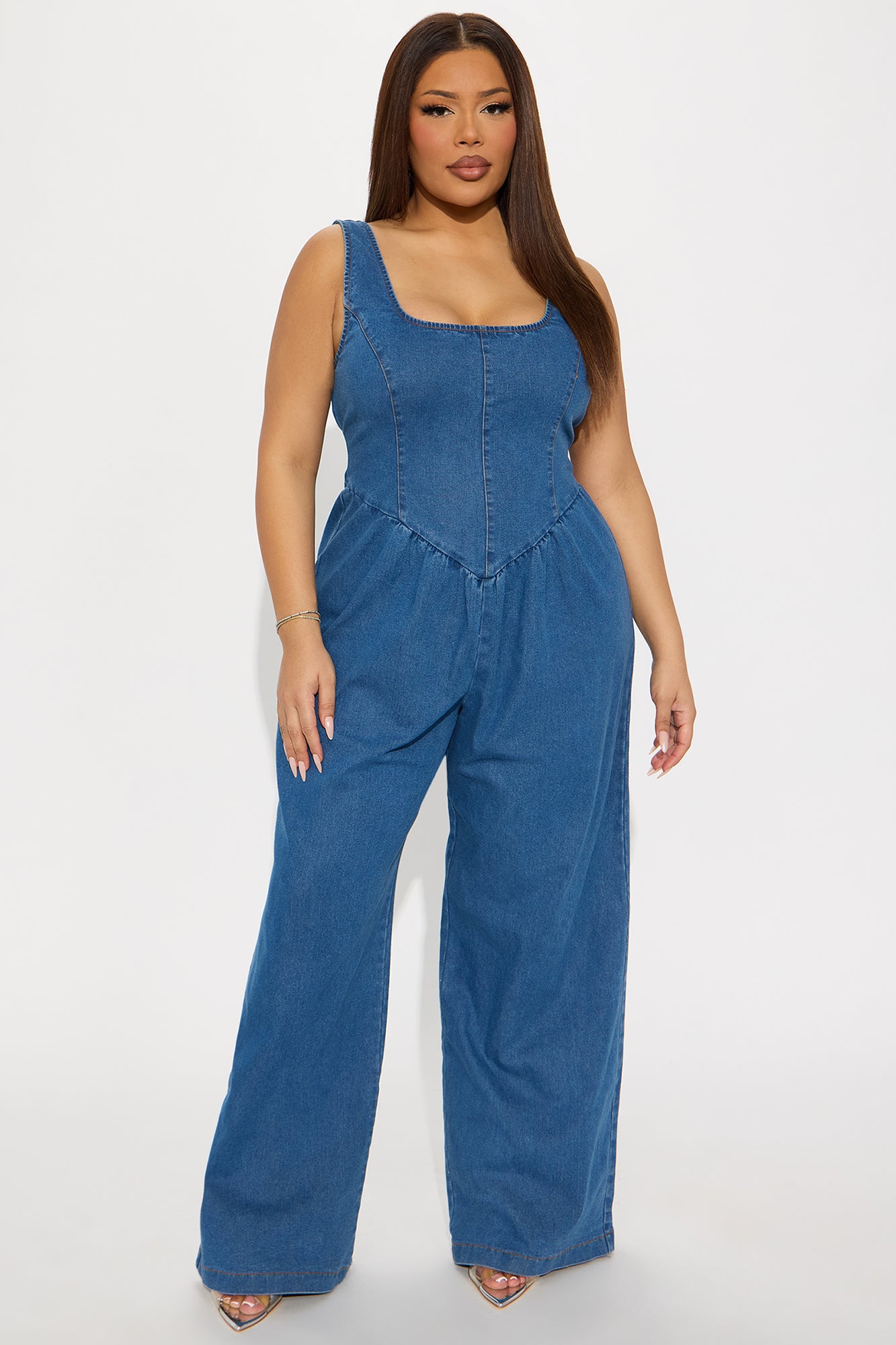 Soft Girl Era Denim Jumpsuit - Medium Wash - Image 4
