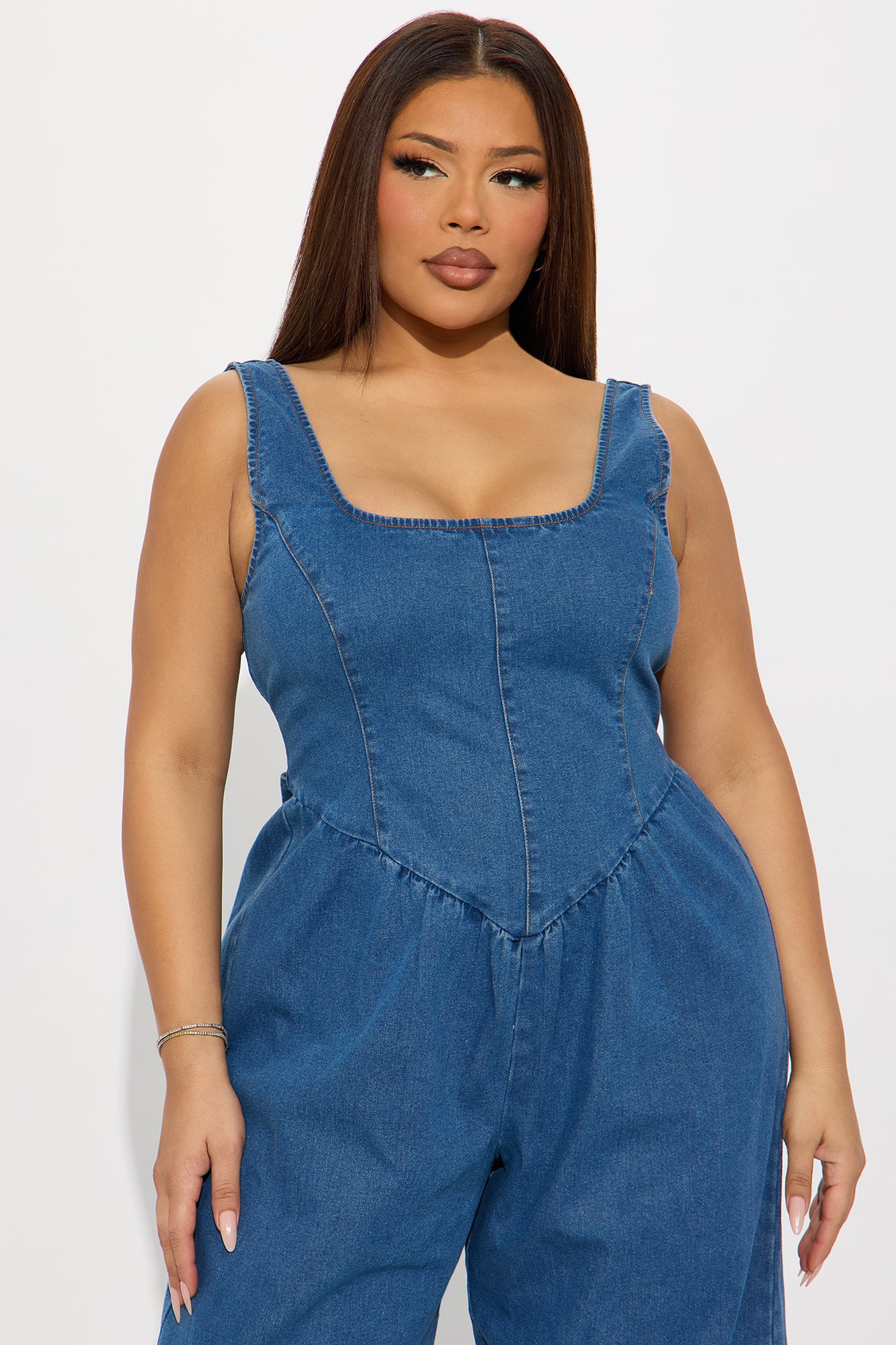 Soft Girl Era Denim Jumpsuit - Medium Wash - Image 5