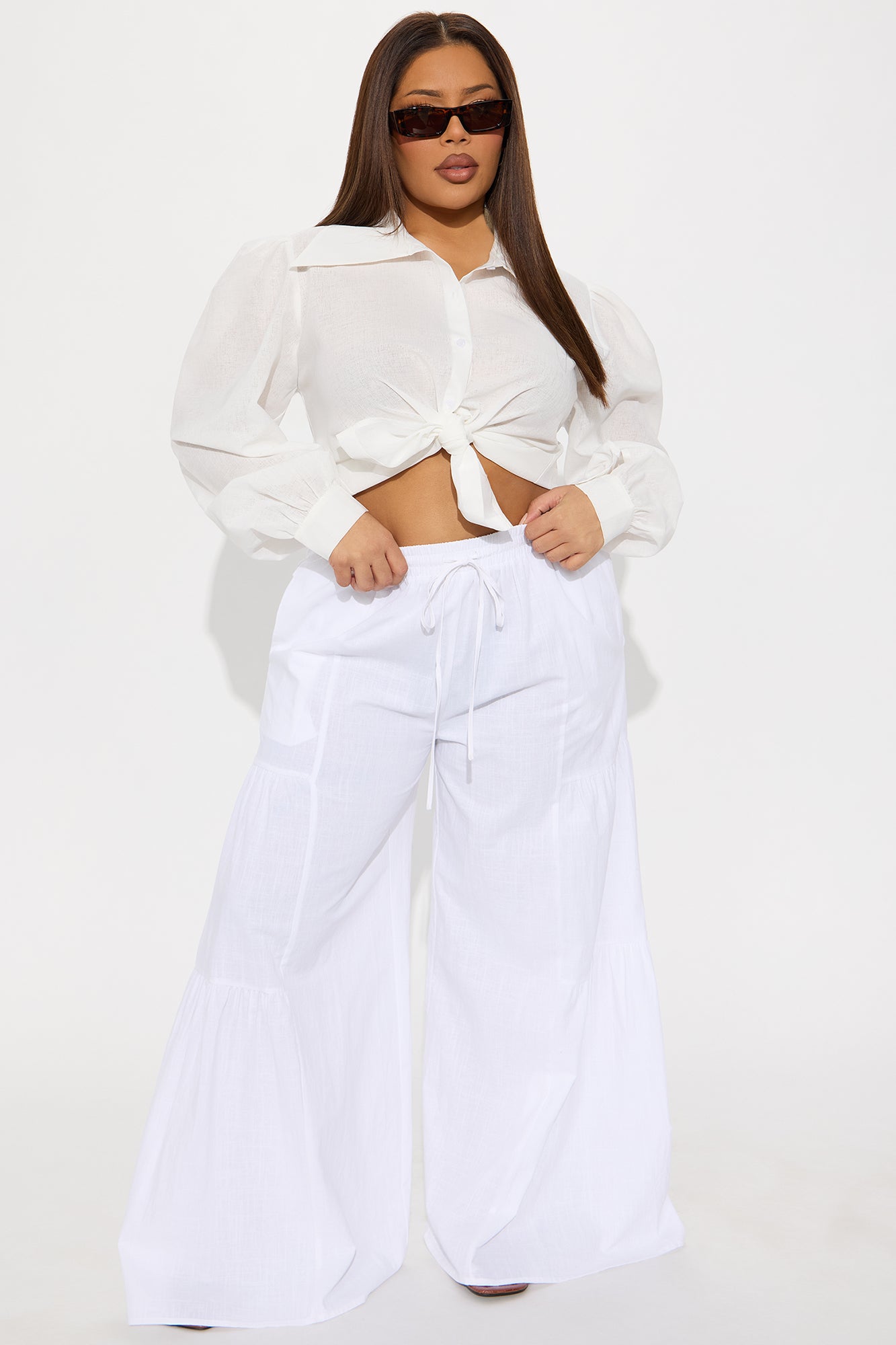 Sandra Linen Wide Leg Pant - White - Image 4