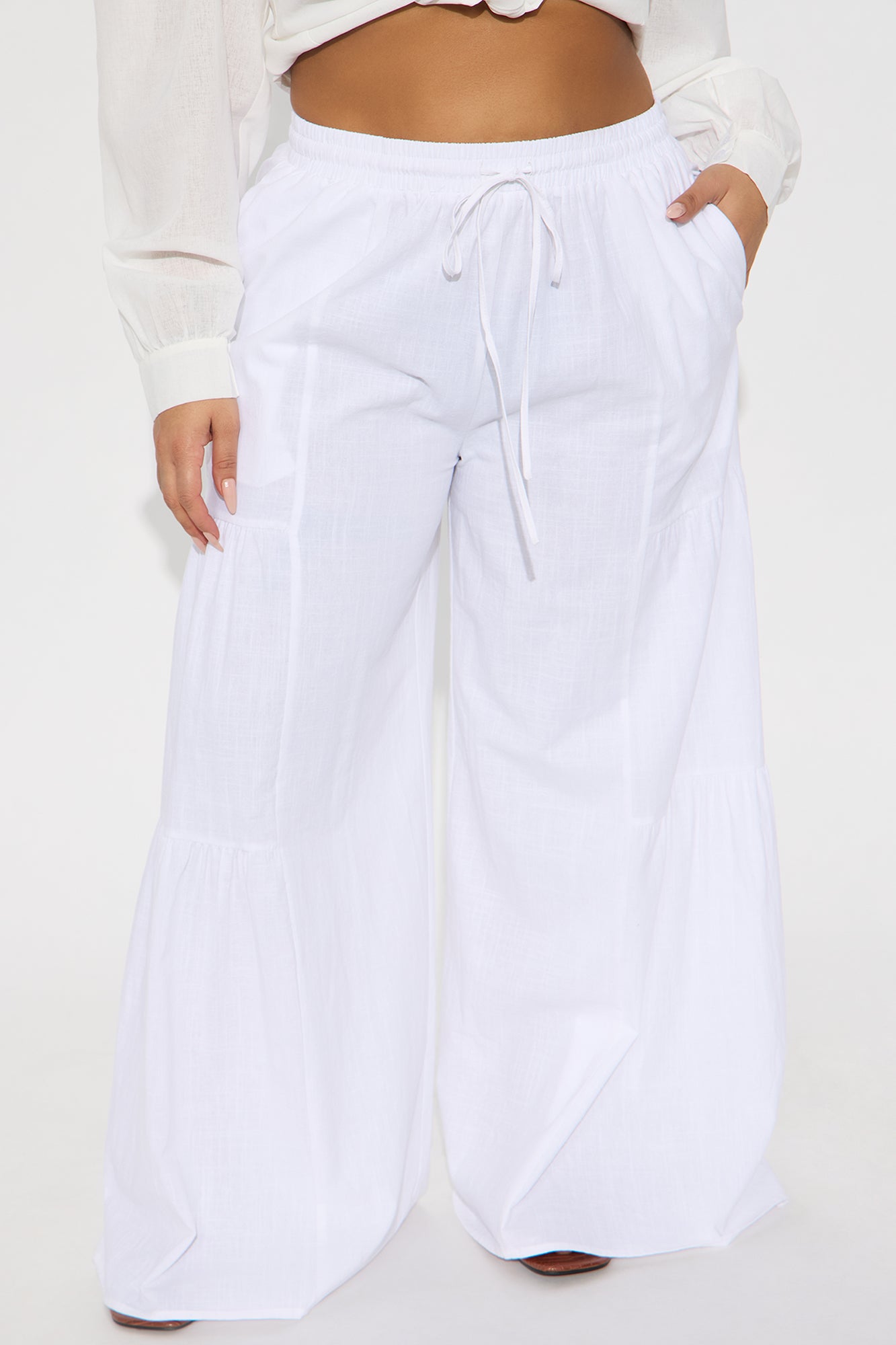 Sandra Linen Wide Leg Pant - White - Image 5
