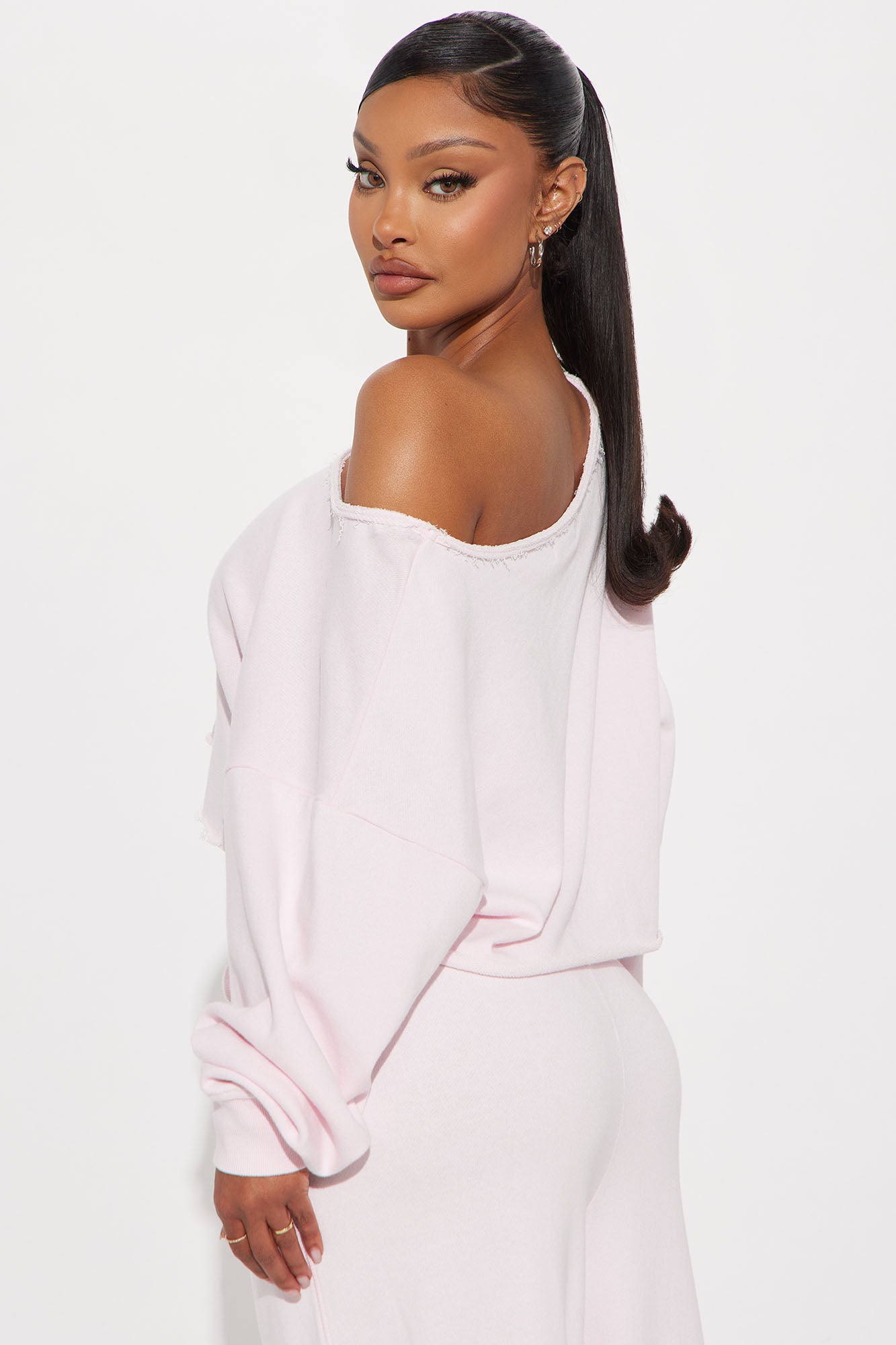 The Washed Off Shoulder Sweatshirt - Pink - Image 3