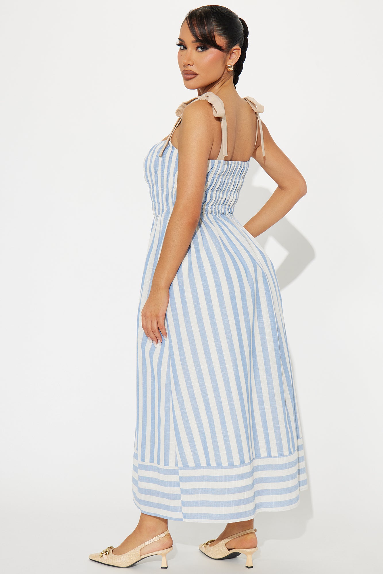 Ozzy Striped Linen Midi Dress - Blue/combo - Image 3