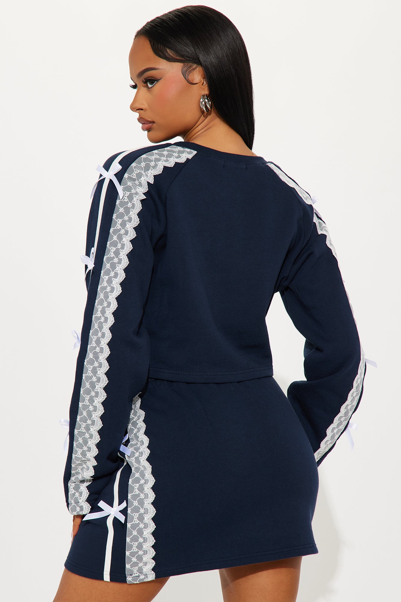 Abby Bow Fleece Skirt Set - Navy - Image 3