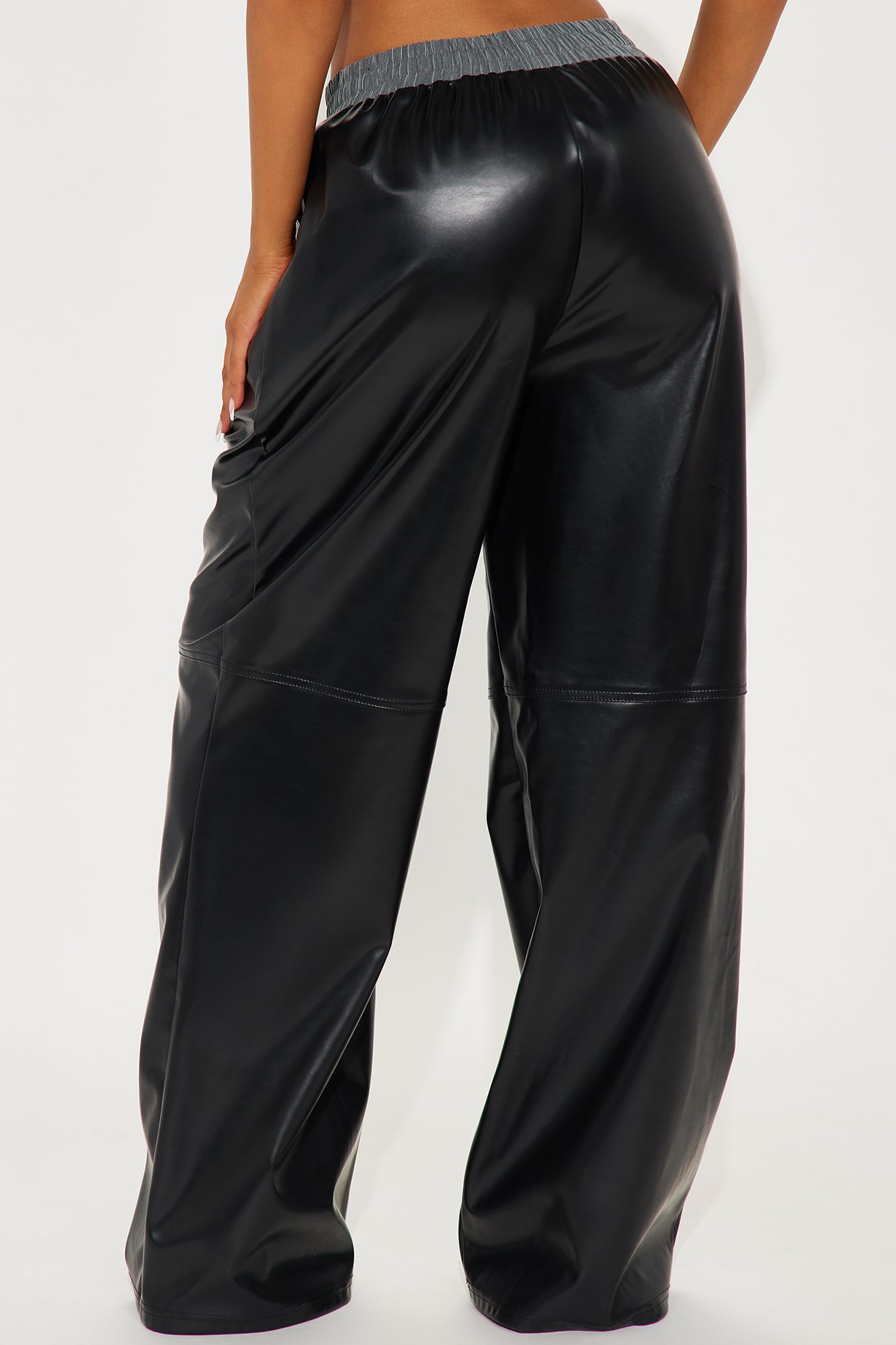 Astrid Faux Leather Boxer Pant - Black - Image 3