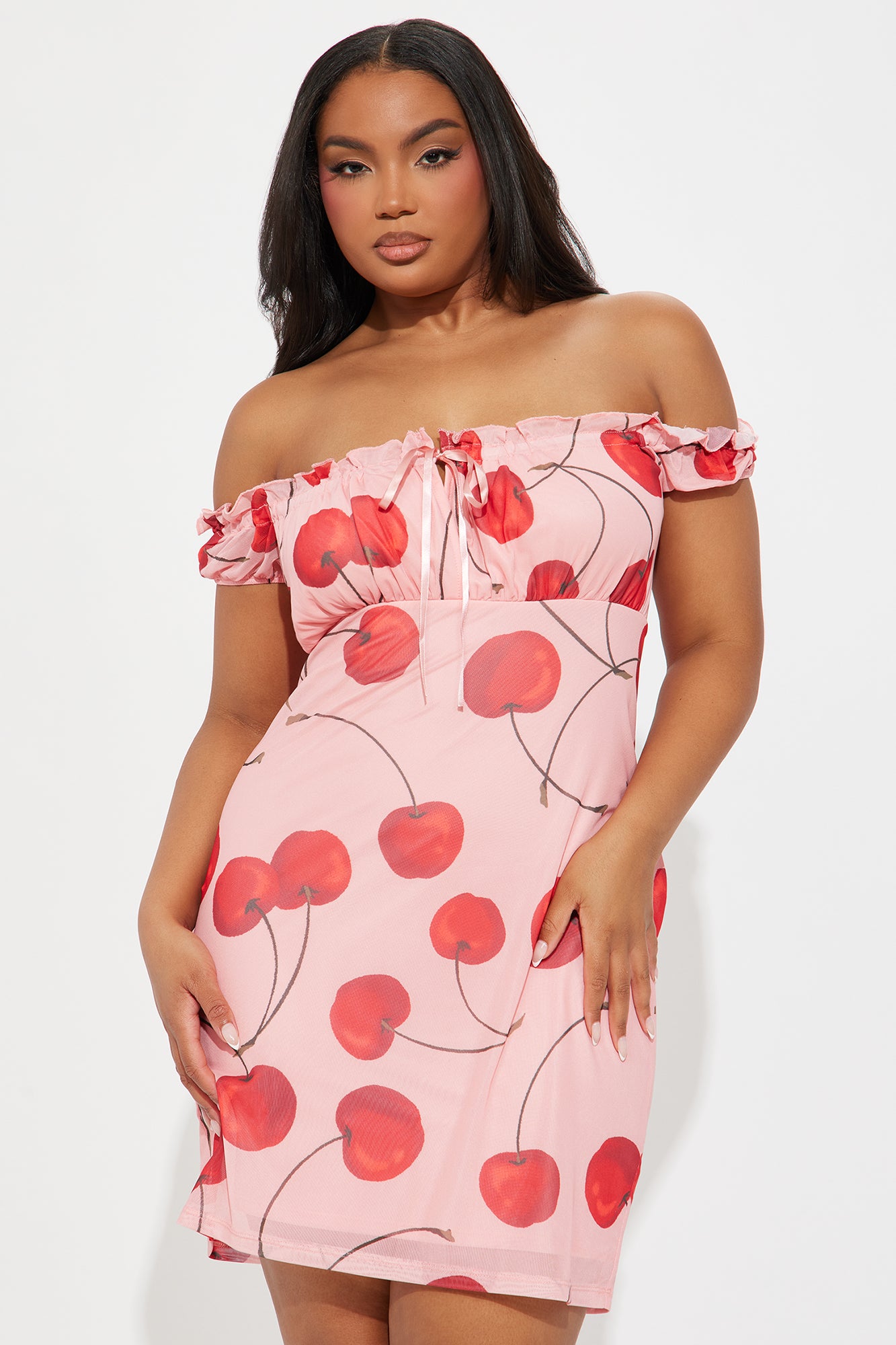 Sweet Treat Cherry Mesh Mini Dress - Pink/combo - Image 5