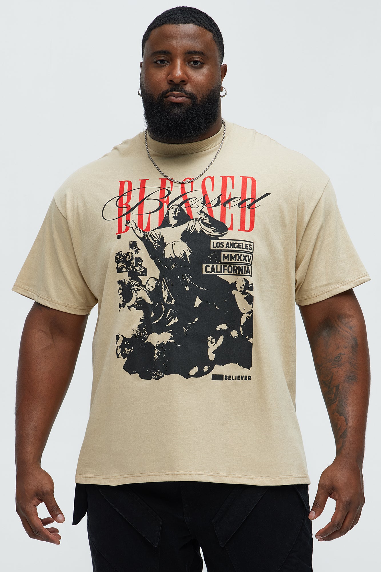 Blessed Short Sleeve Crew Neck T shirt - Taupe - Image 4