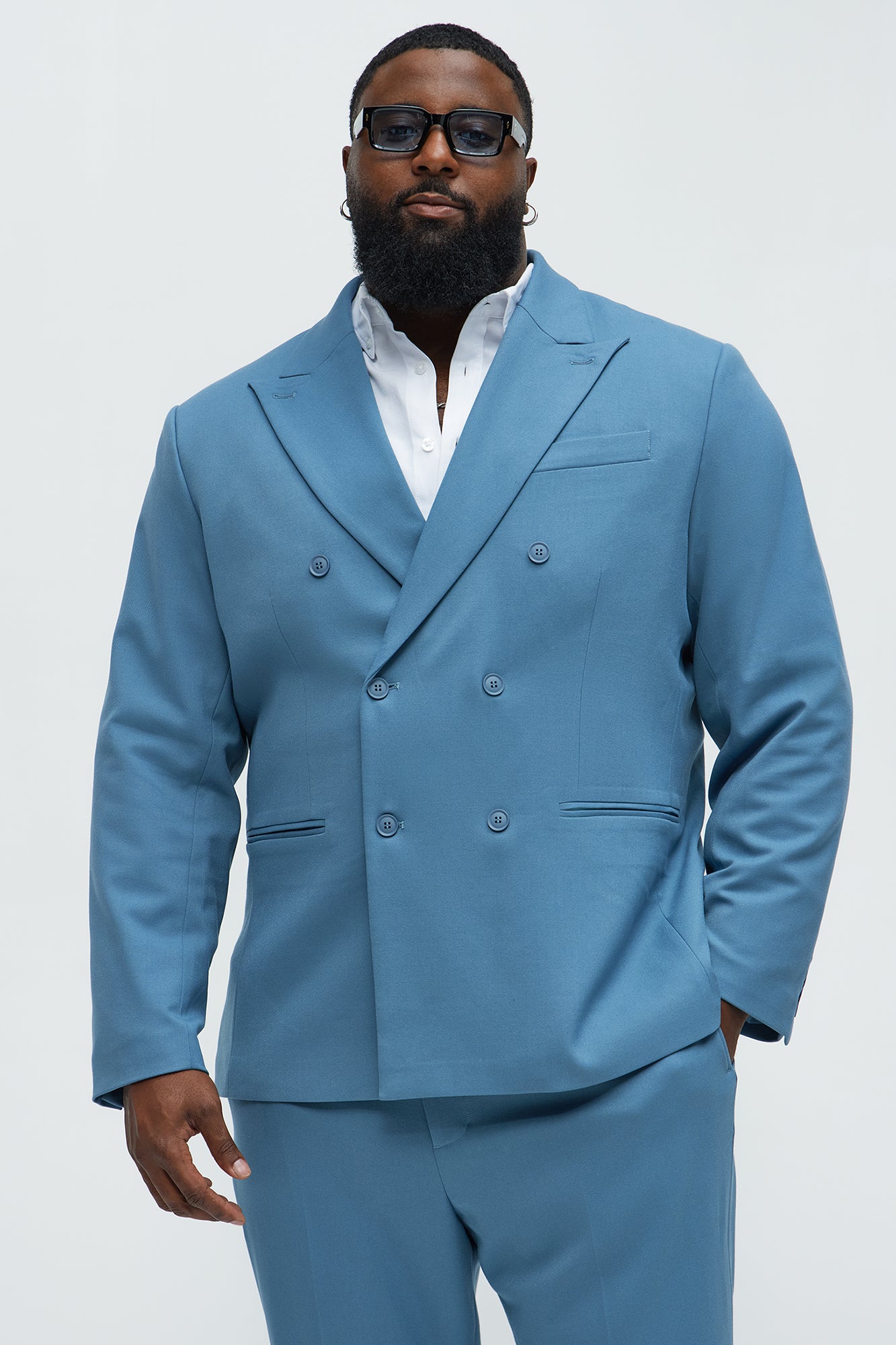 High Peak Lapel Suit Blazer - Slate Blue - Image 6