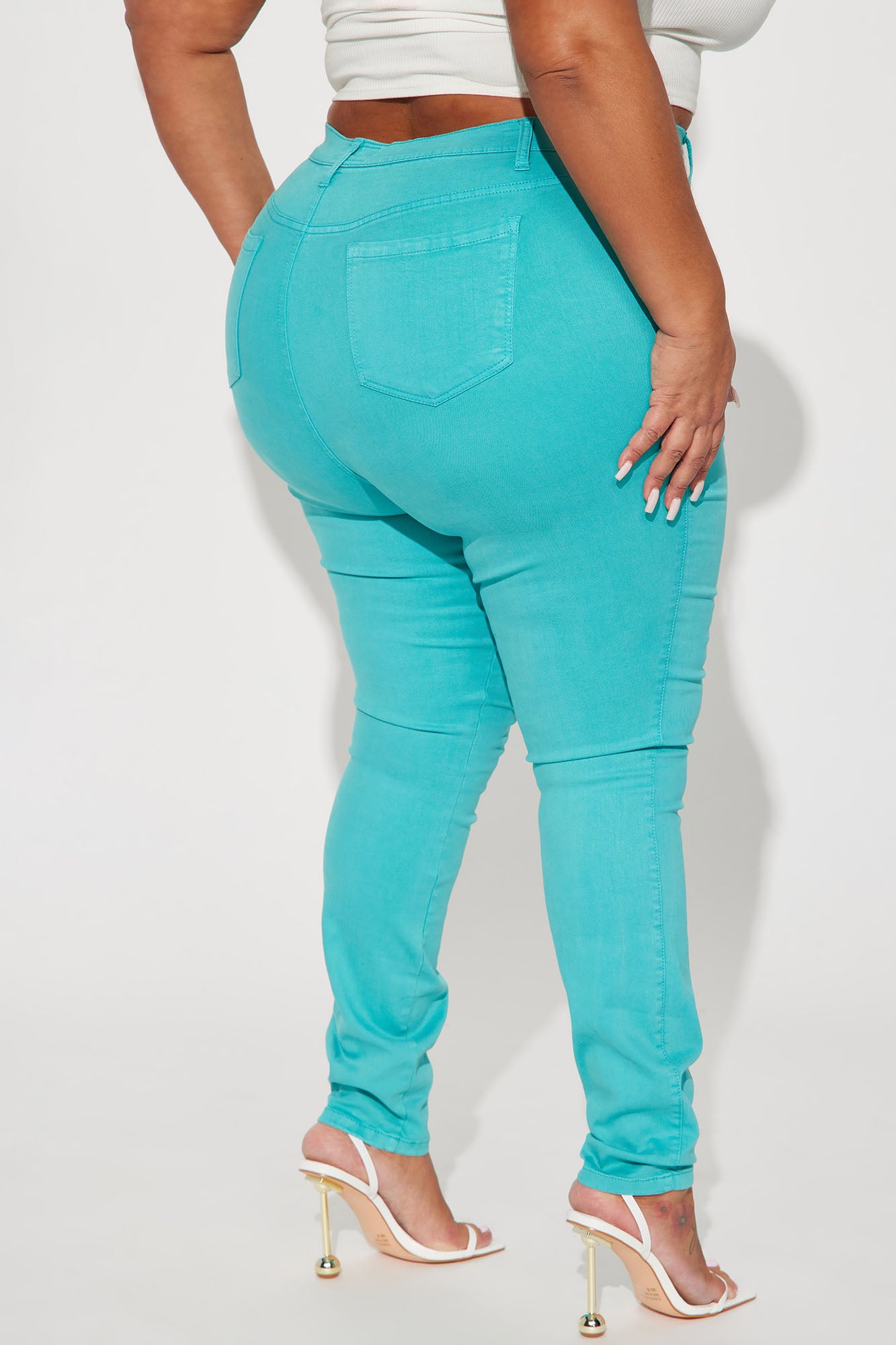 Classic Color High Waist Skinny Jeans - Aqua - Image 6