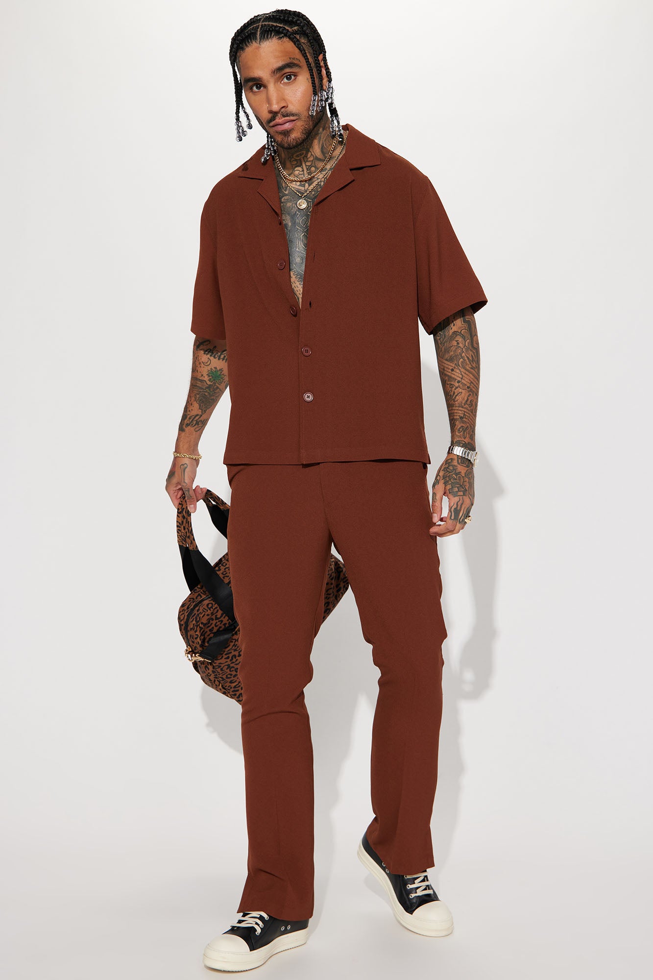 Golden Hour Slit Slim Flare Trousers - Brown - Image 6