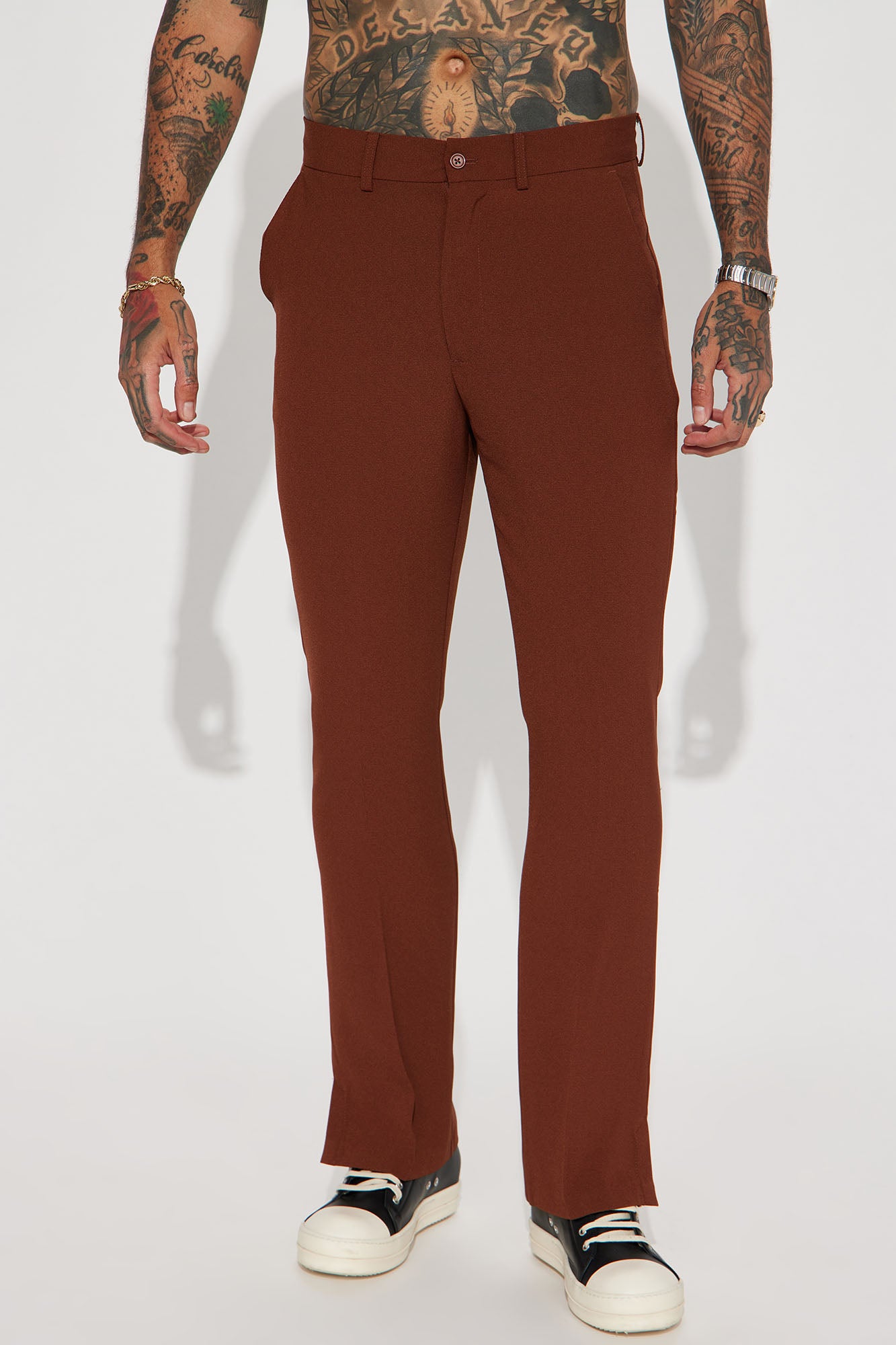 Golden Hour Slit Slim Flare Trousers - Brown - Image 7
