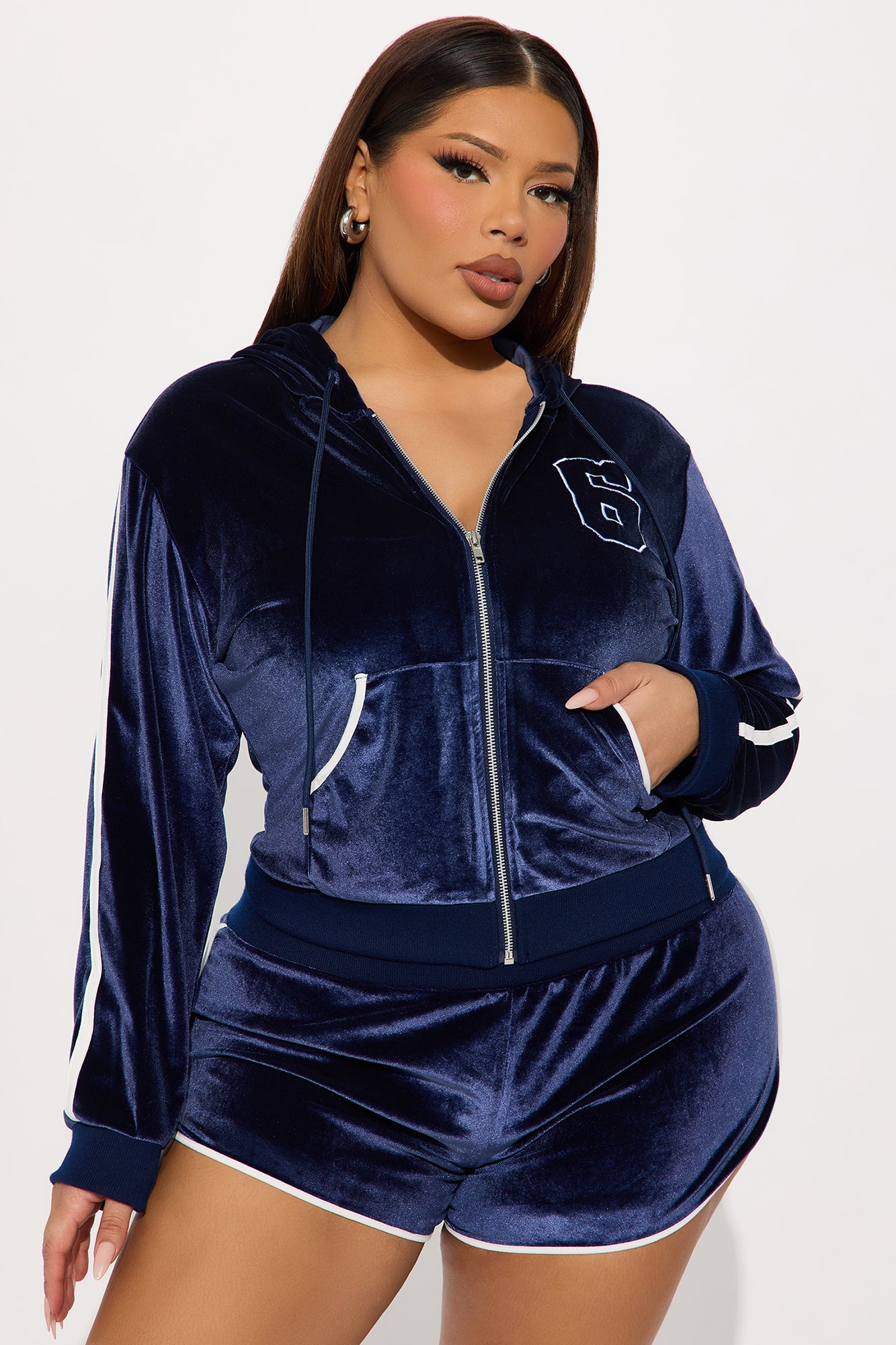 Sarah Velour Micro Short Set - Navy - Image 4