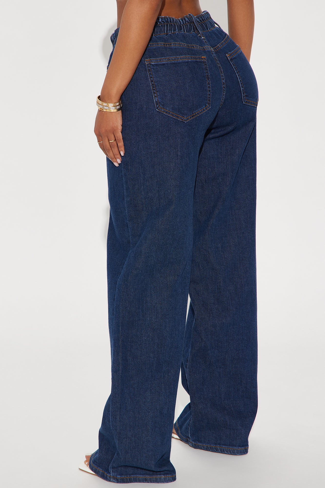 Alaine Stretch Tie Waist Wide Leg Jeans - Dark Wash - Image 3