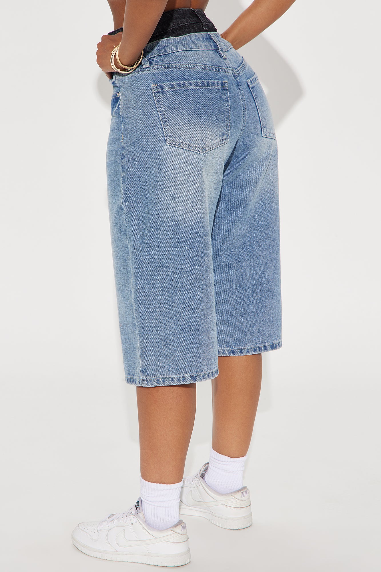 Teigen Non Stretch Double Waistband Denim Jorts - Medium Wash - Image 3