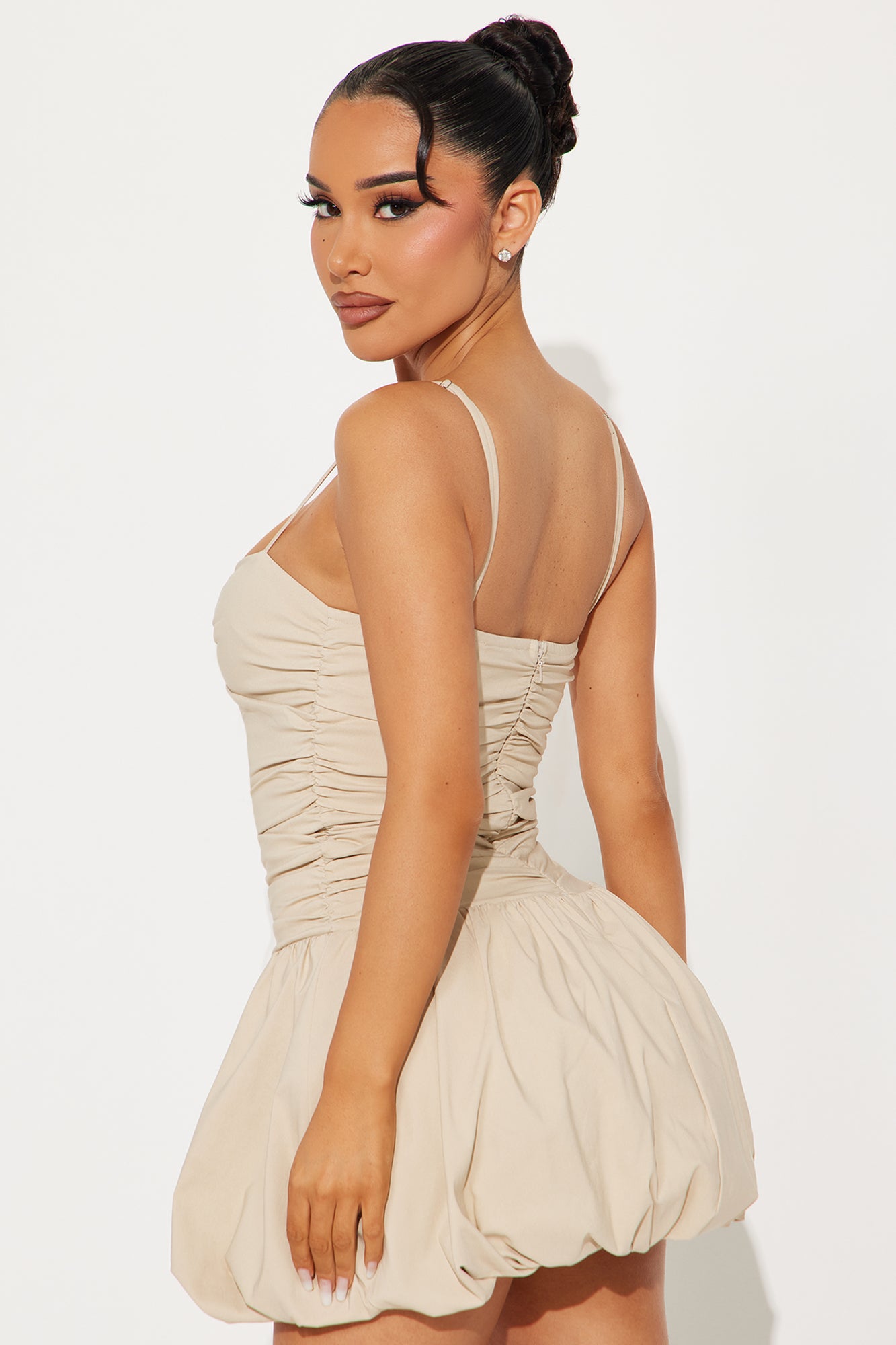 Yamina Bubble Micro Mini Dress - Taupe - Image 3