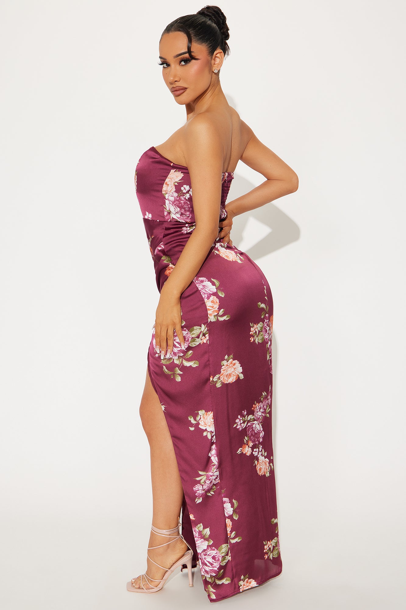 Alicia Floral Satin Maxi Dress - Plum/Multi - Image 3