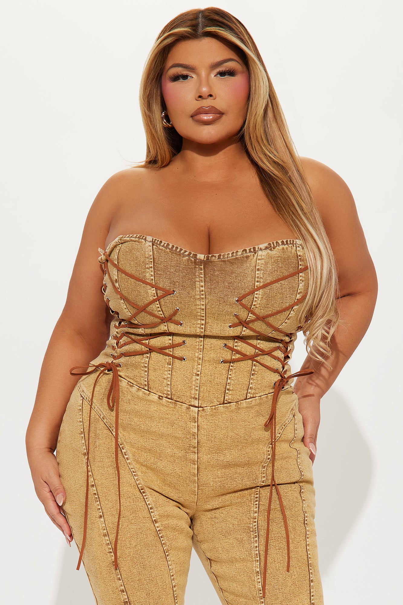 Meet Me In The Desert Denim Jumpsuit - Tan - Image 5