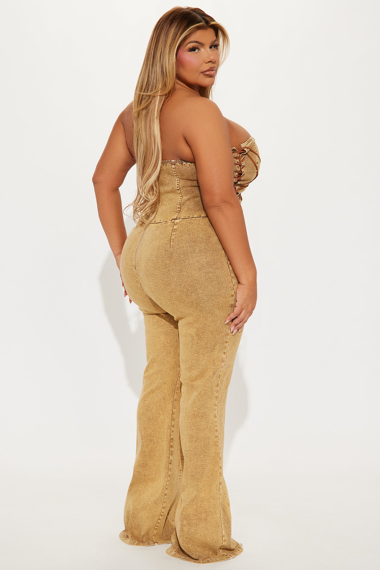 Meet Me In The Desert Denim Jumpsuit - Tan - Image 6