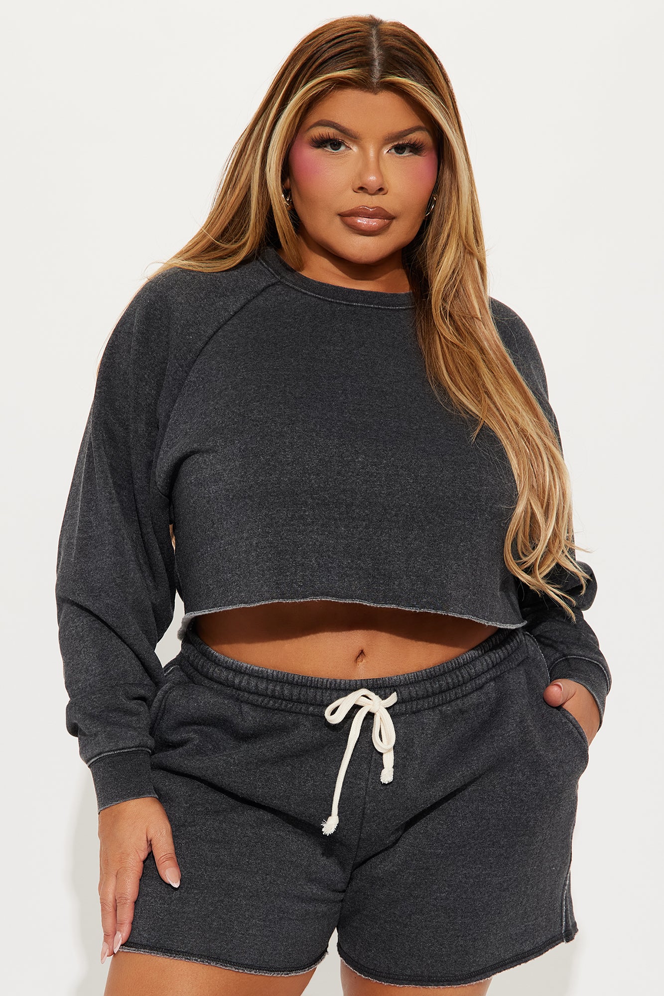 So Soft Washed Fleece Short Set - Black - Image 4