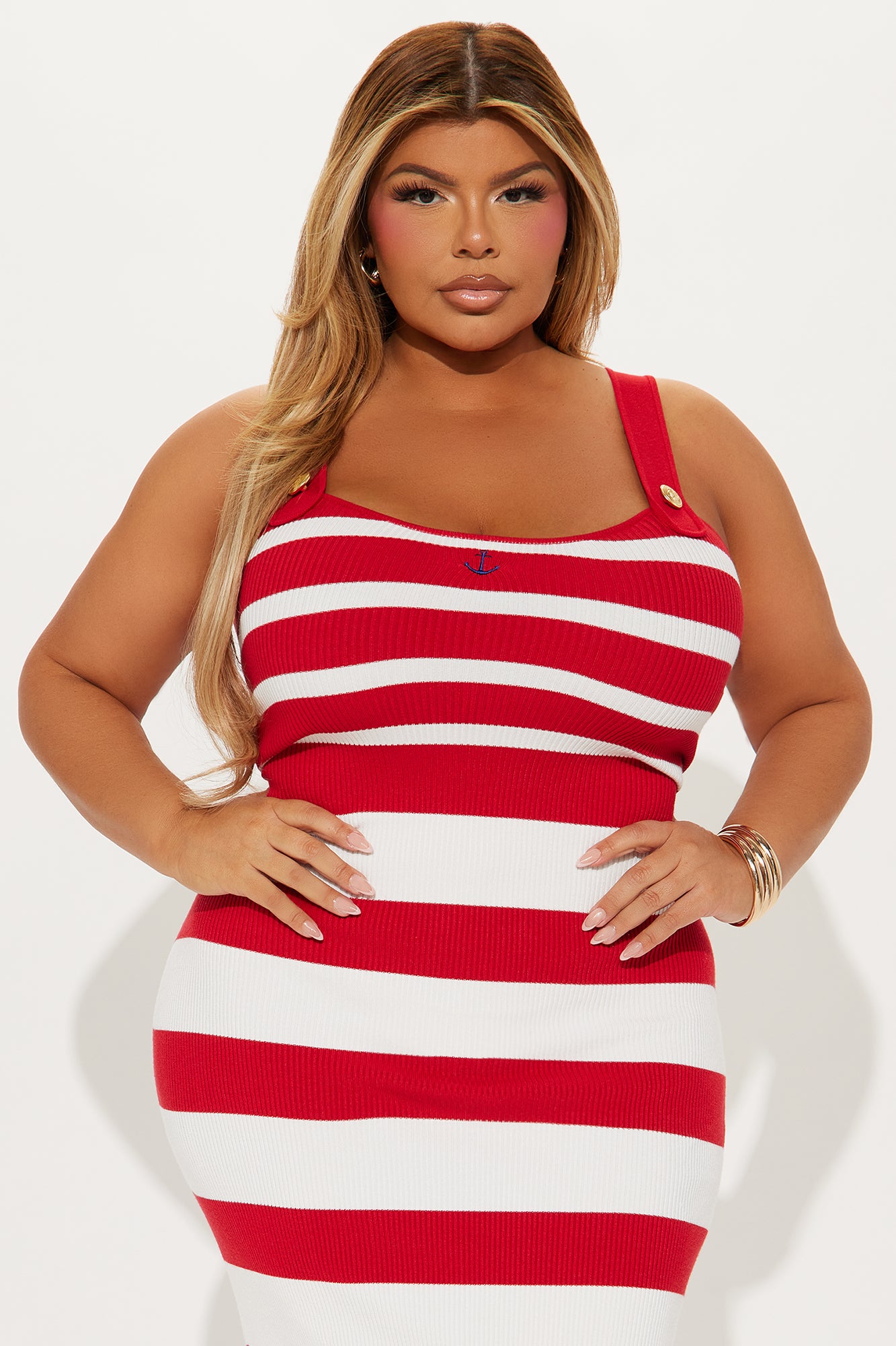 Sail Away Striped Sweater Midi Dress - Red/combo - Image 6