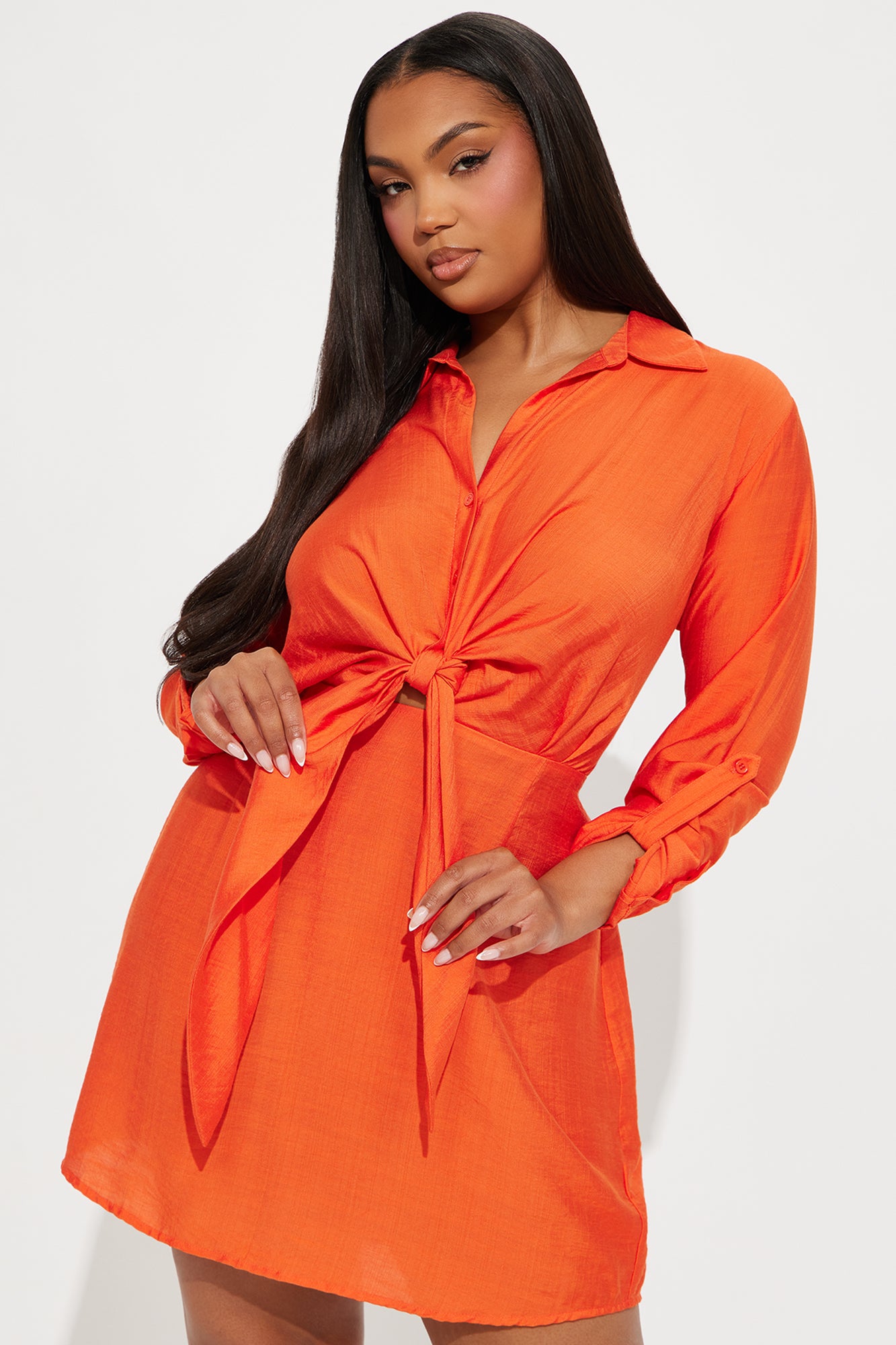 Cici Linen Shirt Midi Dress - Orange - Image 5