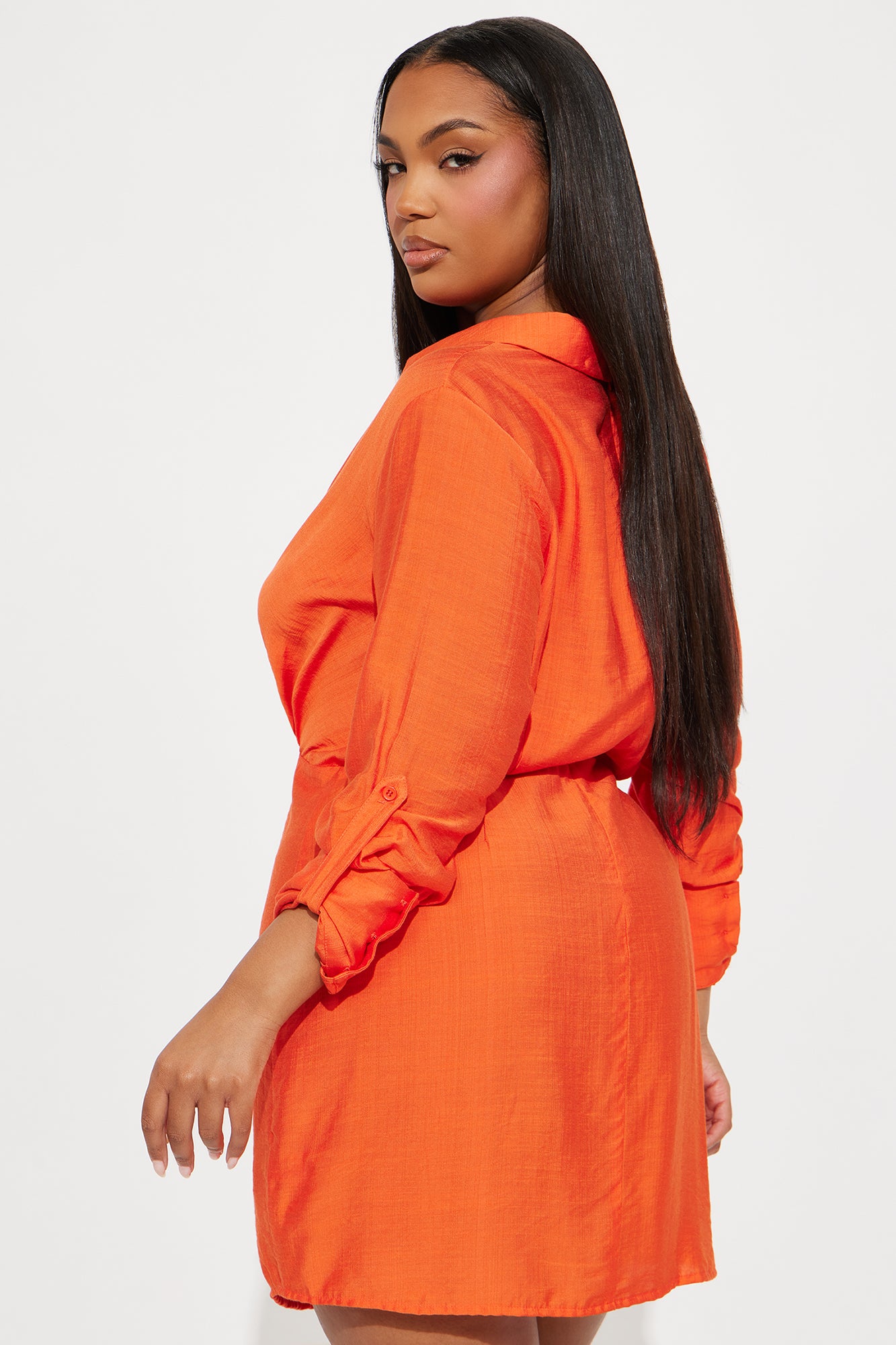 Cici Linen Shirt Midi Dress - Orange - Image 6