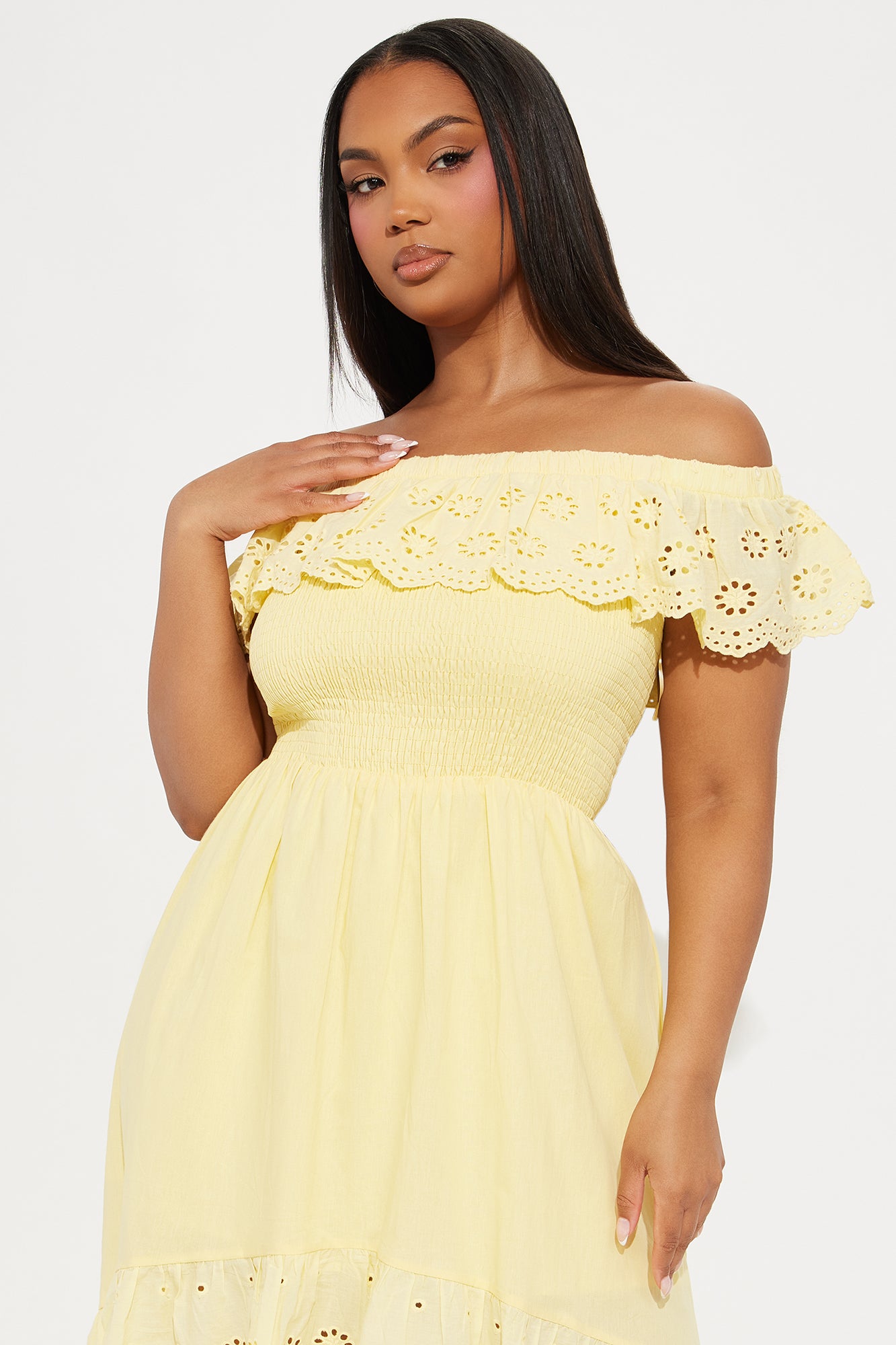 Vanessa Off Shoulder Midi Dress - Yellow - Image 5