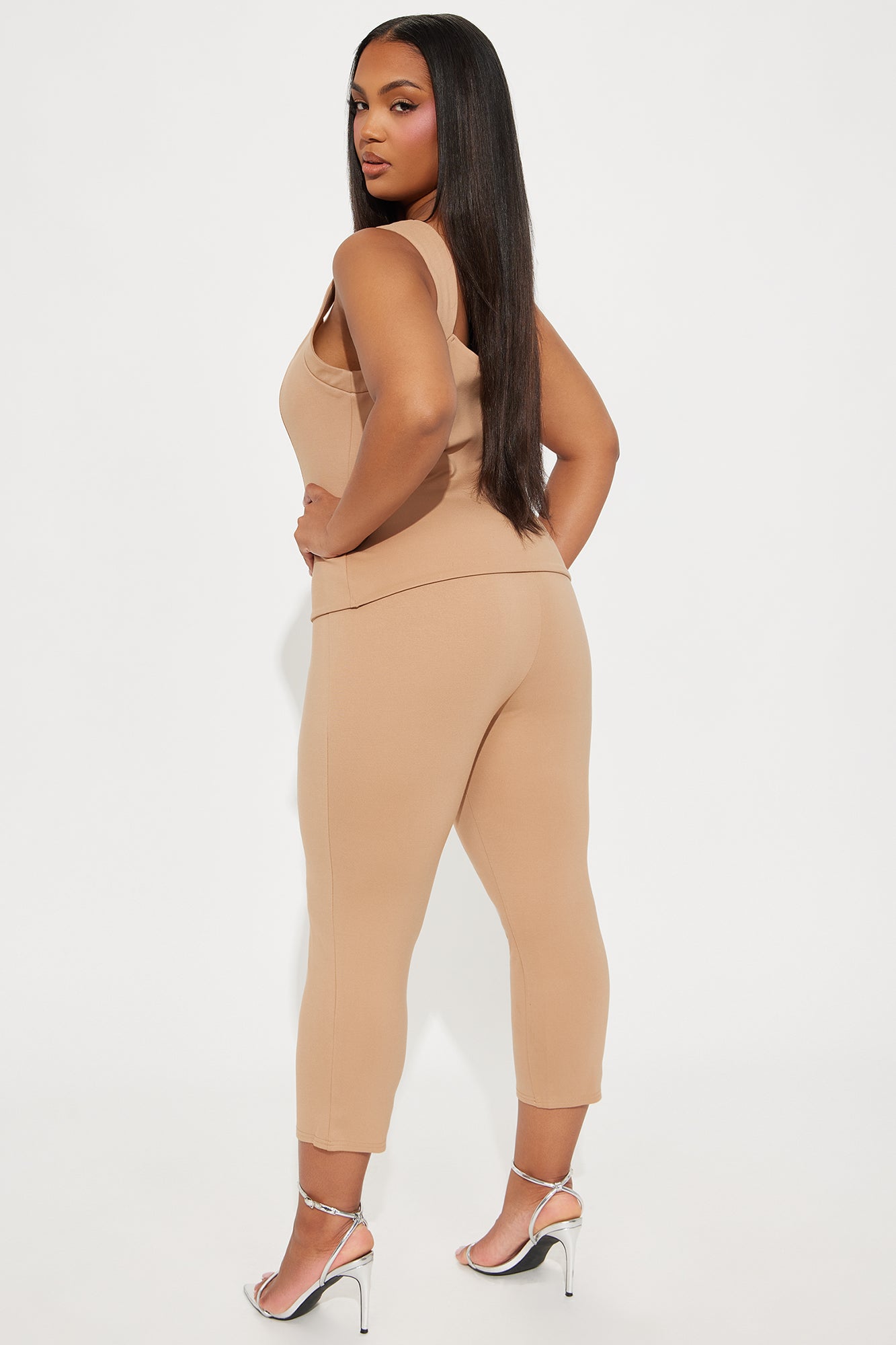 The Mia Double Lined Ponte Capri Set - Tan - Image 6