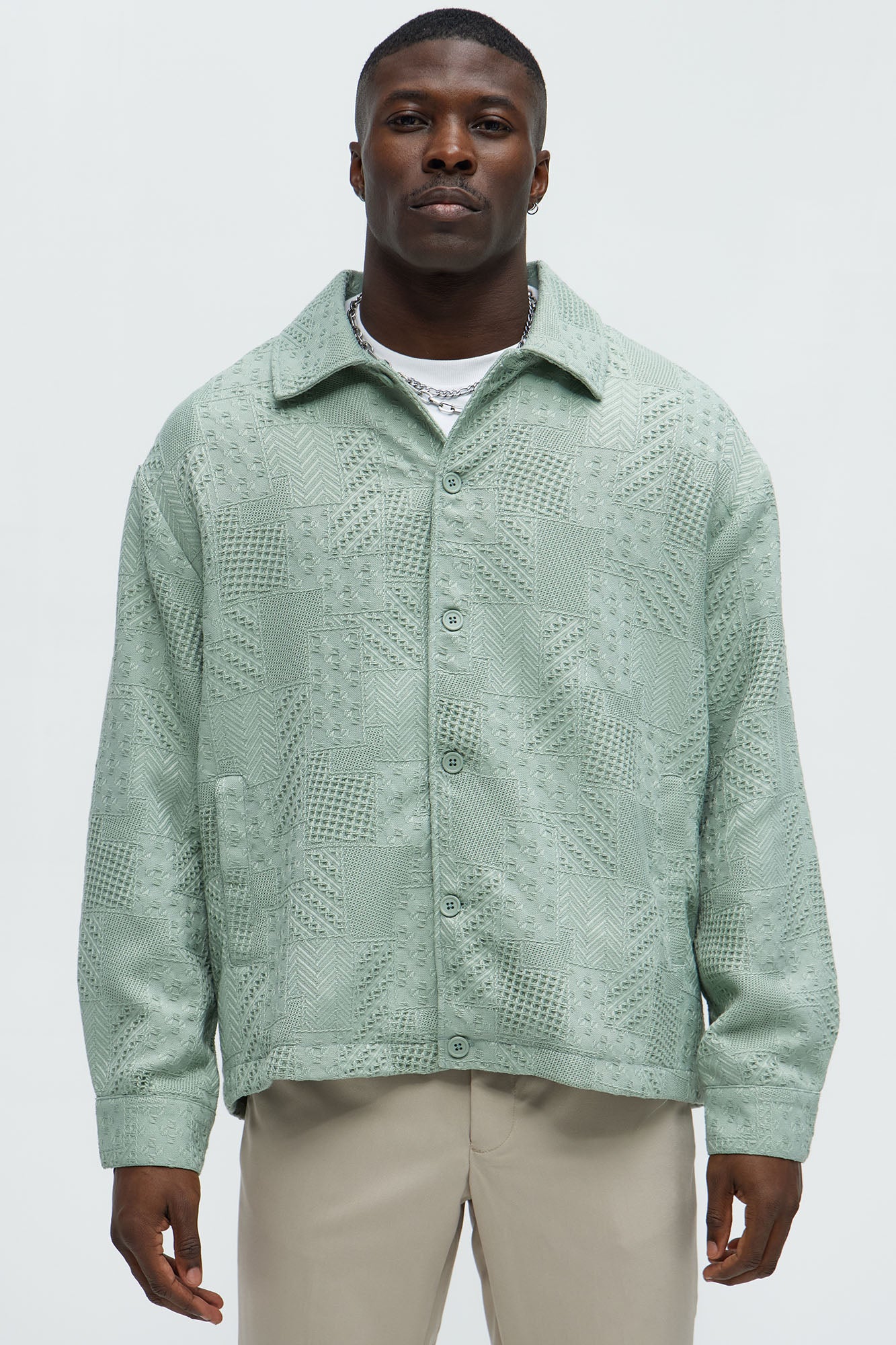 Meknes Jacquard Pattern Jacket - Sage - Image 3