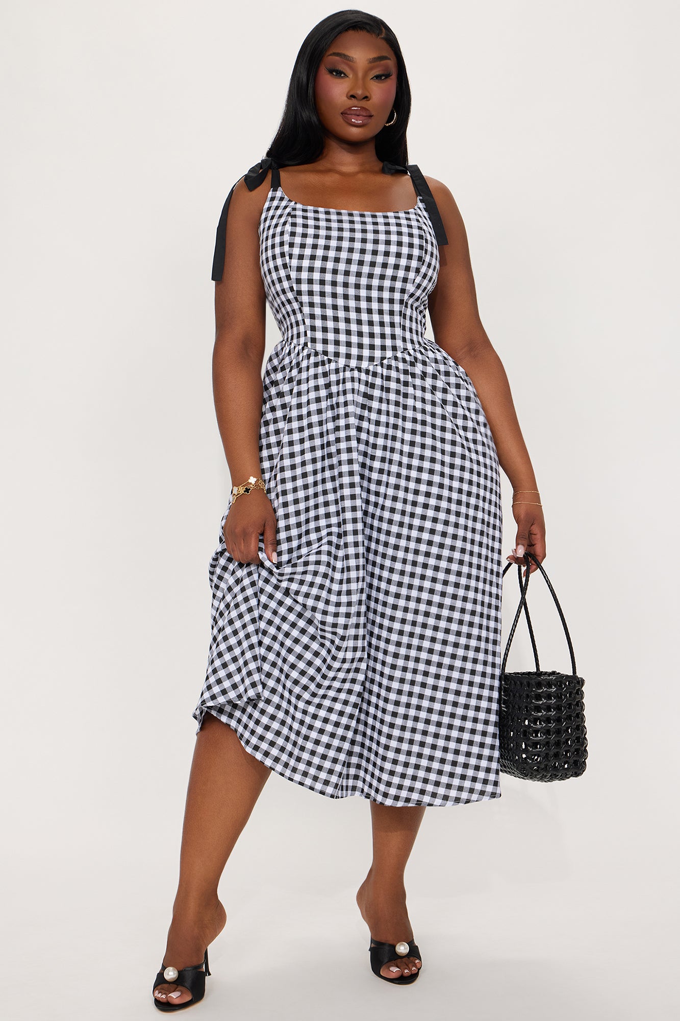 Blissful Beginnings Gingham Midi Dress - Black/combo - Image 6