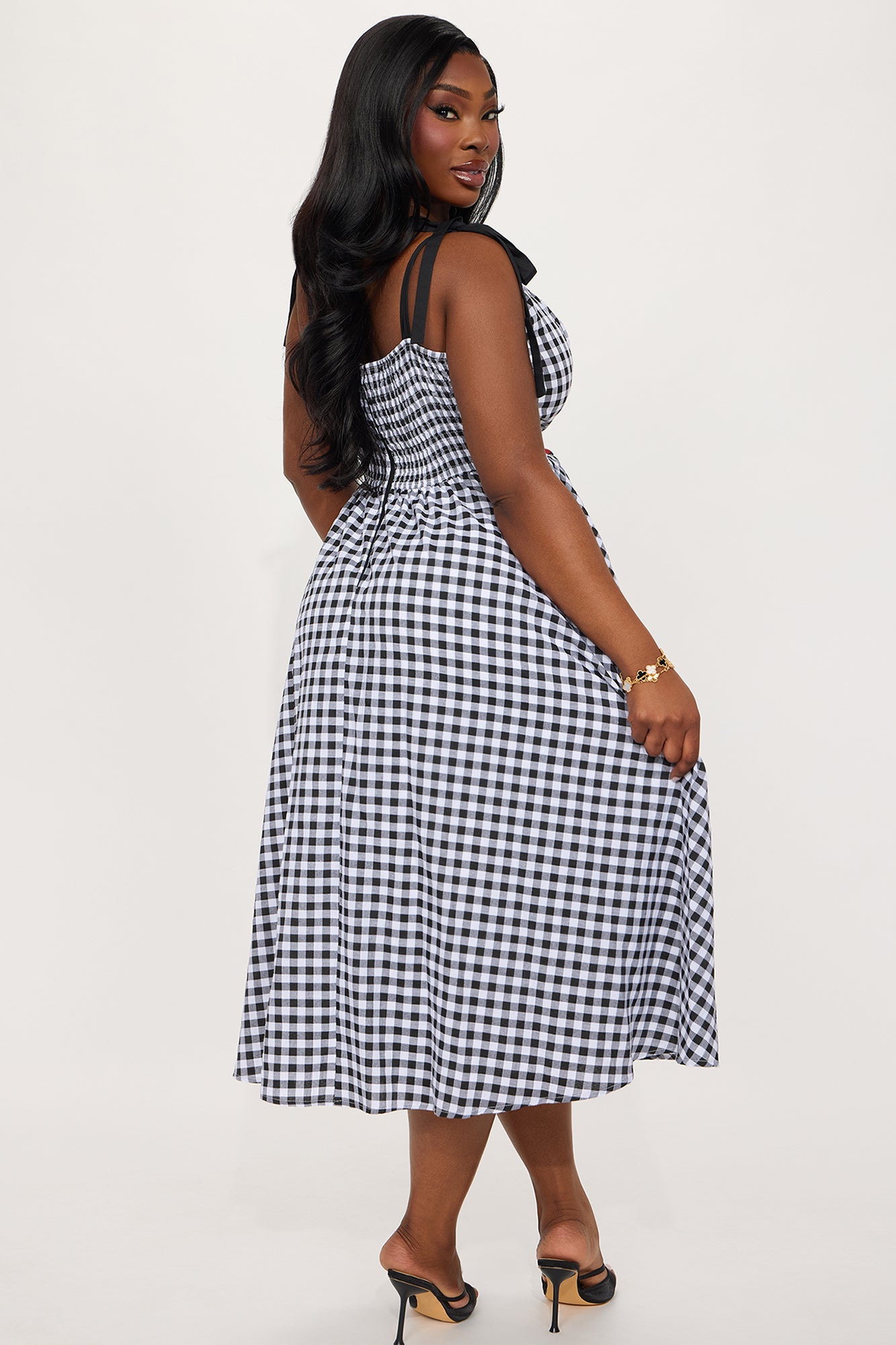 Blissful Beginnings Gingham Midi Dress - Black/combo - Image 8